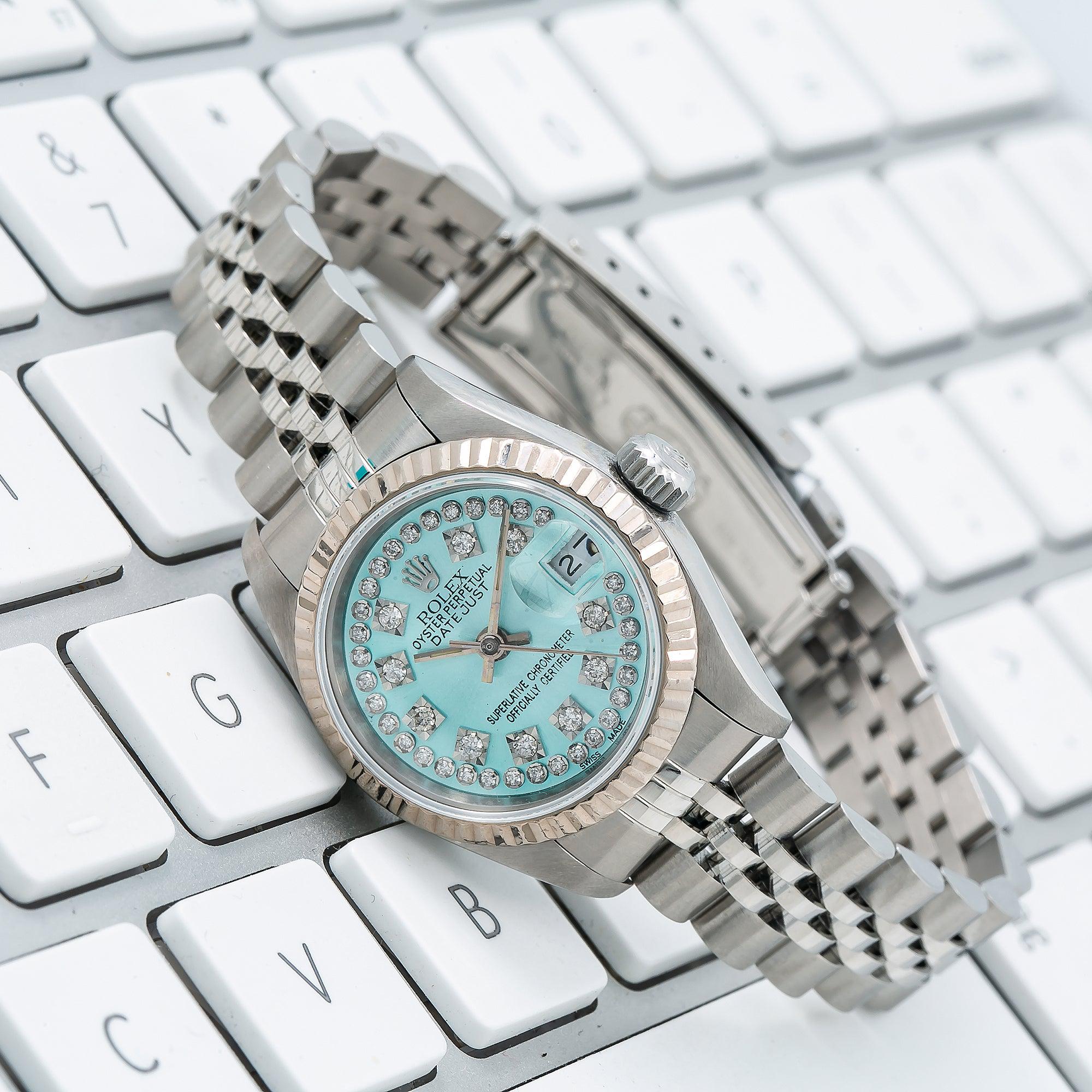 Rolex Datejust 26MM 6917 Ice Blue Diamond Dial Fluted Bezel Stainless Steel Jubilee Bracelet