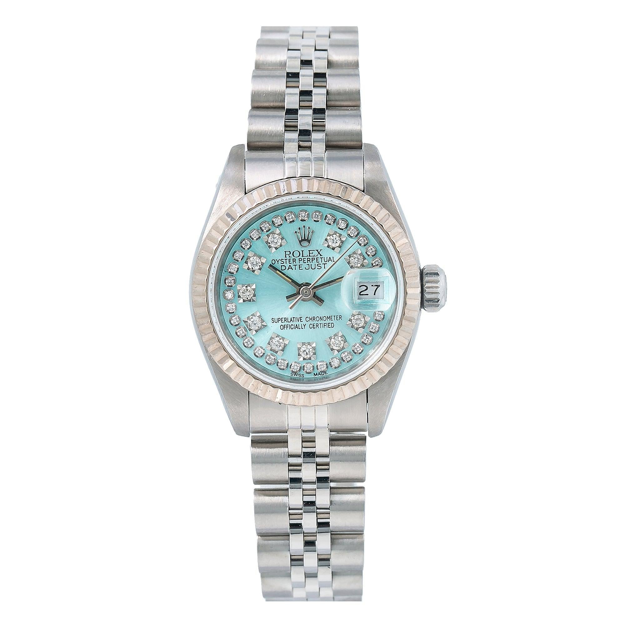 Rolex Datejust 26MM 6917 Ice Blue Diamond Dial White Gold Fluted Bezel Stainless Steel Jubilee Bracelet