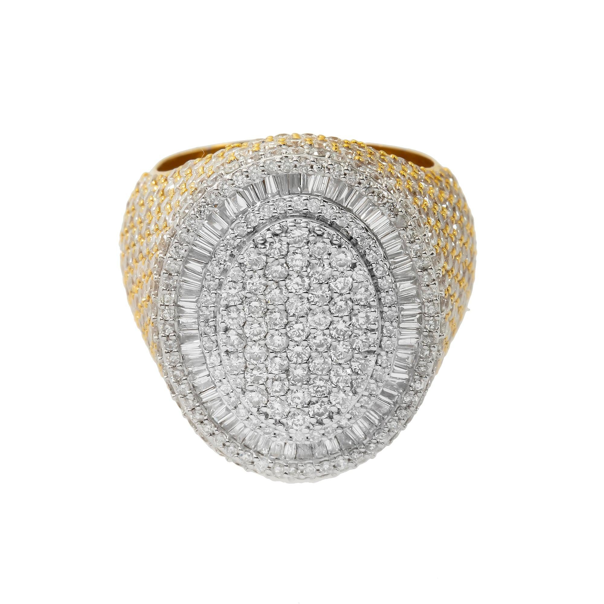 14K GOLD ROUND AND BAGUETTE DIAMOND OVAL SHAPE RING 6.44 CT
