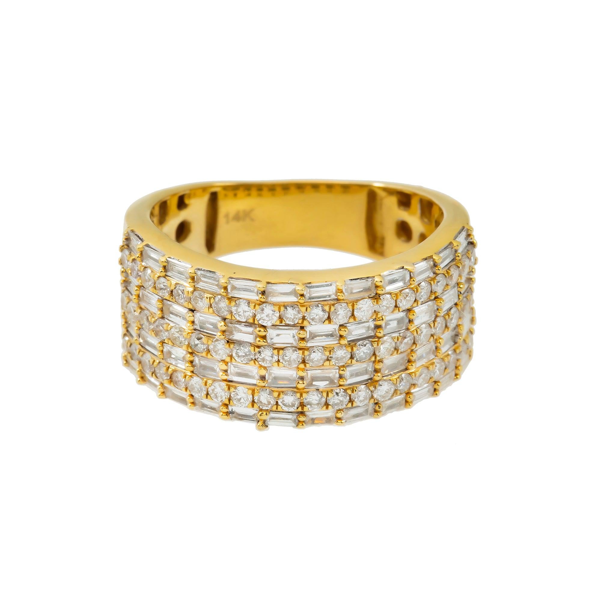 14K GOLD ROUND AND BAGUETTE DIAMOND BAND RING 1.86 CTW