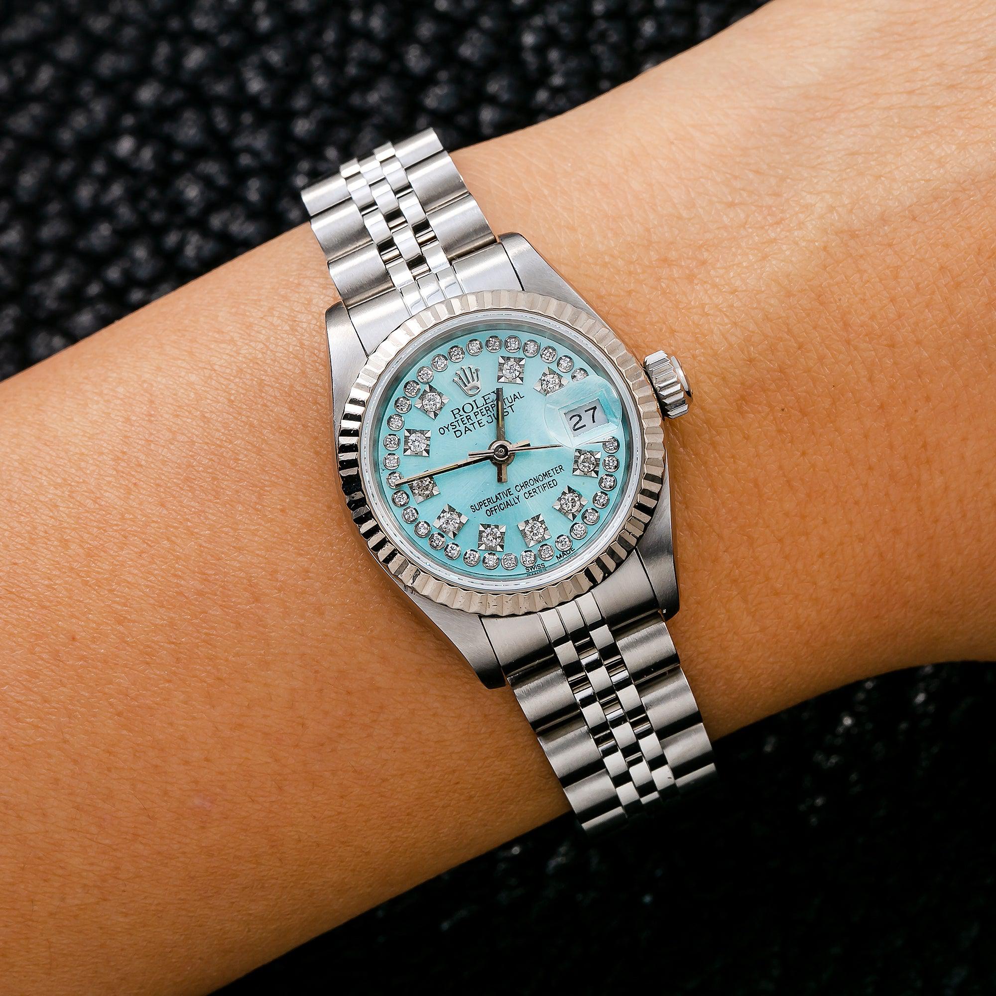 Rolex Datejust 26MM 6917 Ice Blue Diamond Dial Fluted Bezel Stainless Steel Jubilee Bracelet