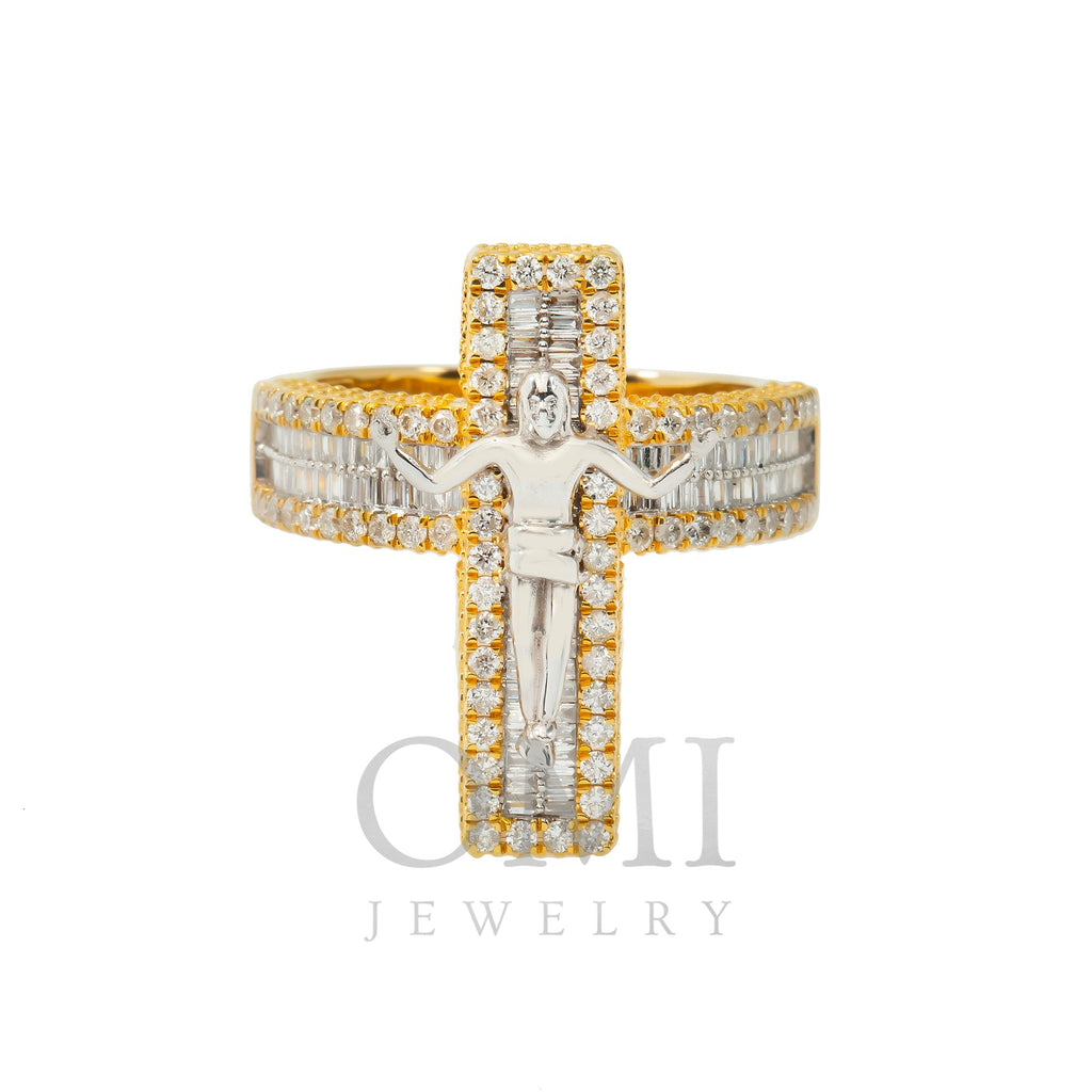 10K GOLD BAGUETTE AND ROUND DIAMOND CRUCIFIX RING 1.69 CT
