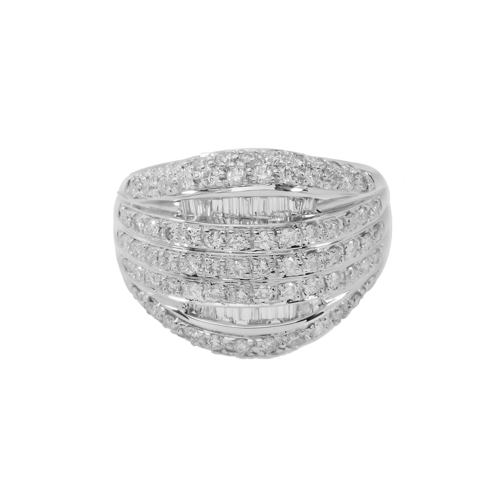 10K GOLD ROUND AND BAGUETTE DIAMOND STATEMENT RING 2.00 CT