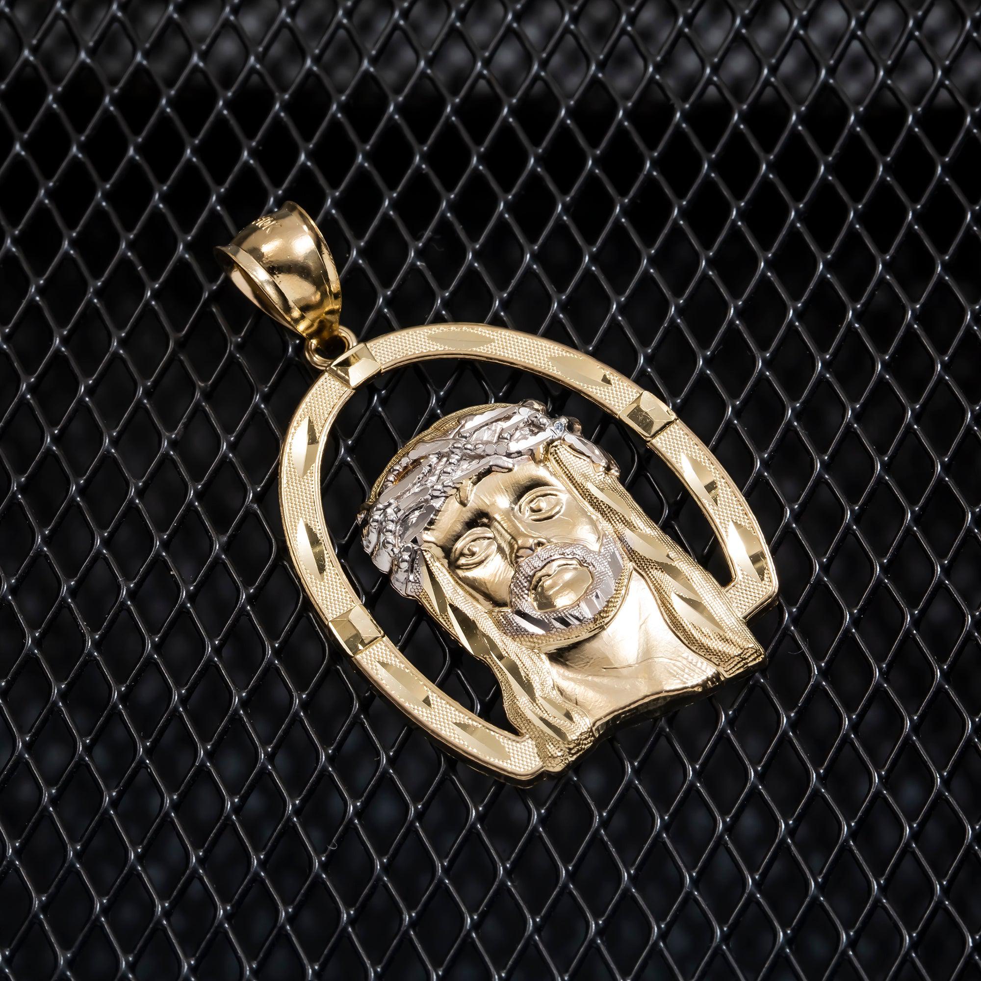 10K GOLD TWO TONE JESUS HEAD WITH CROWN OF THORNS PENDANT 4.7G