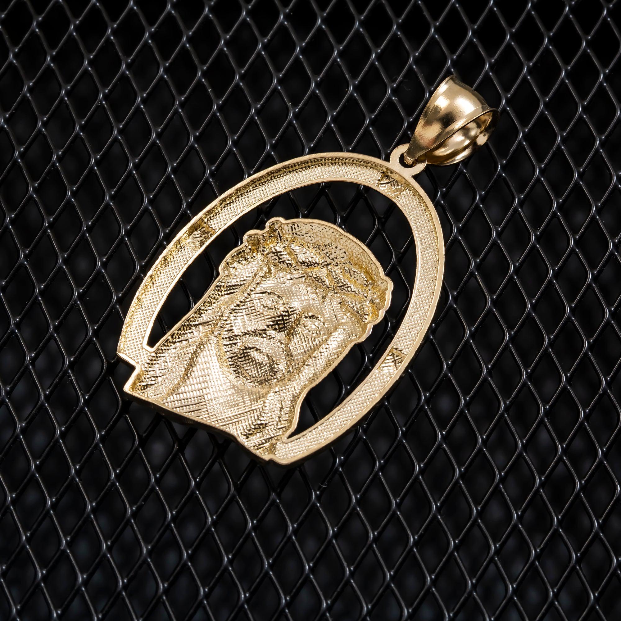 10K GOLD TWO TONE JESUS HEAD WITH CROWN OF THORNS PENDANT 4.7G