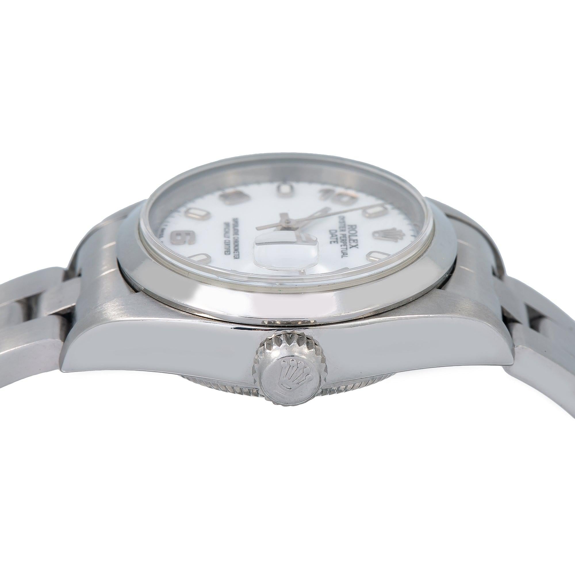 Rolex Date 26MM 6916 White Arabic Dial Smooth Bezel Stainless Steel Oyster Bracelet