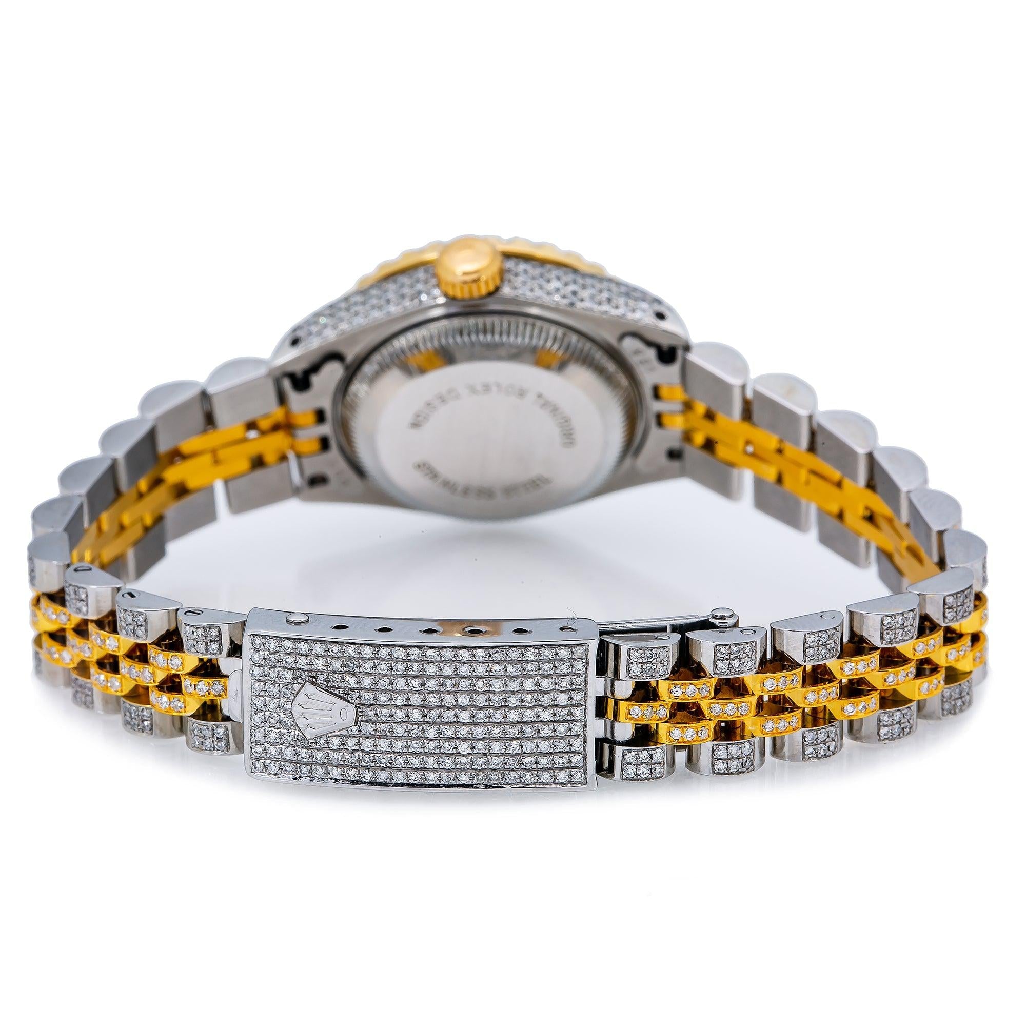 Rolex Datejust 26MM 69173 Red Diamond Dial Diamond Bezel Two Tone Yellow Gold Full Diamond Jubilee Bracelet