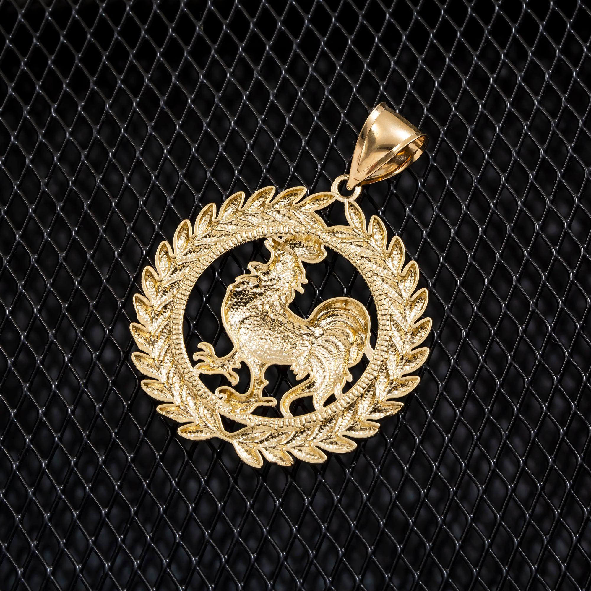 10K GOLD LUCKY ROOSTER PENDANT 9.2G