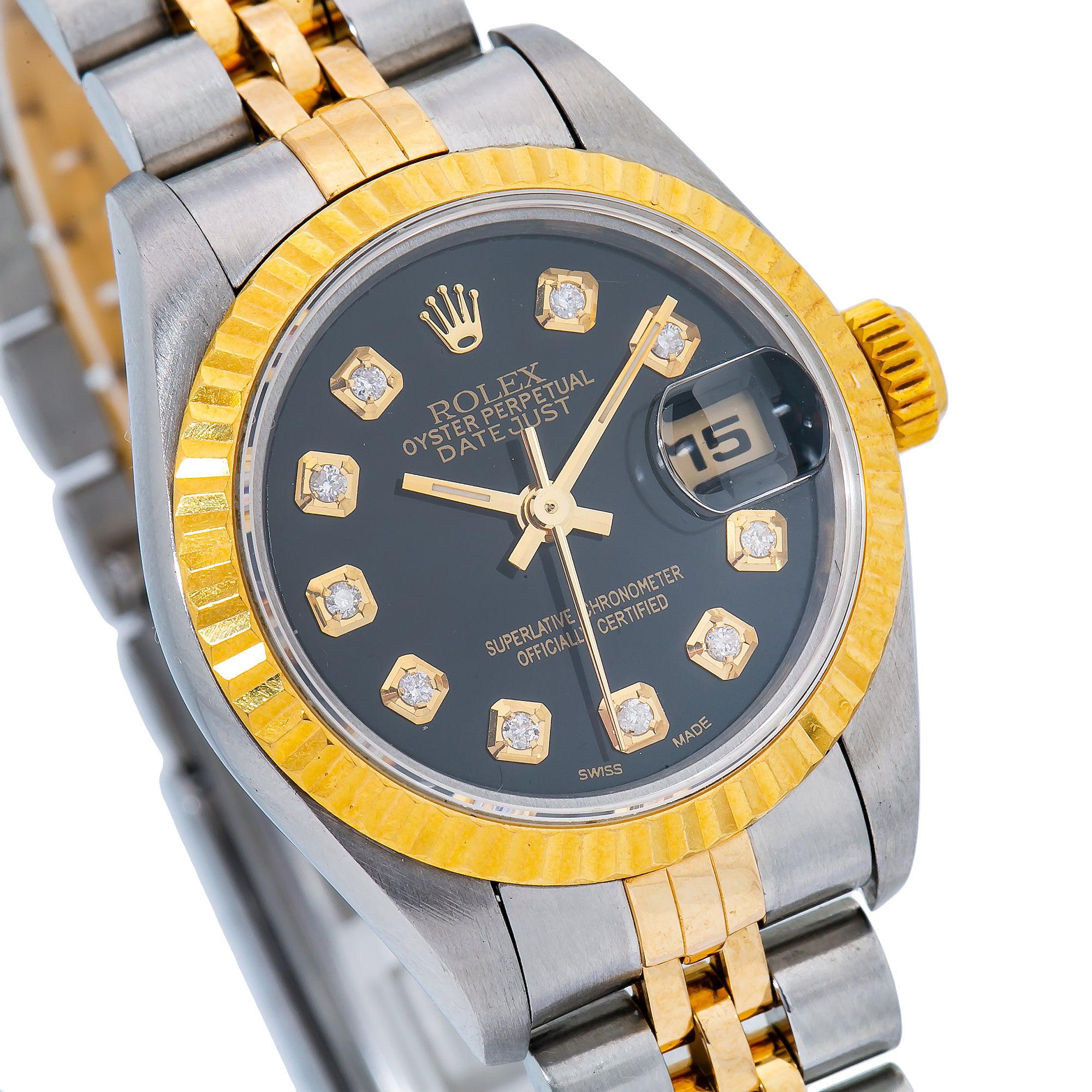 Rolex Datejust 26MM 6917 Black Diamond Dial Fluted Bezel Two Tone Yellow Gold Jubilee Bracelet