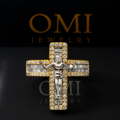 10K GOLD BAGUETTE AND ROUND DIAMOND CRUCIFIX RING 1.69 CT
