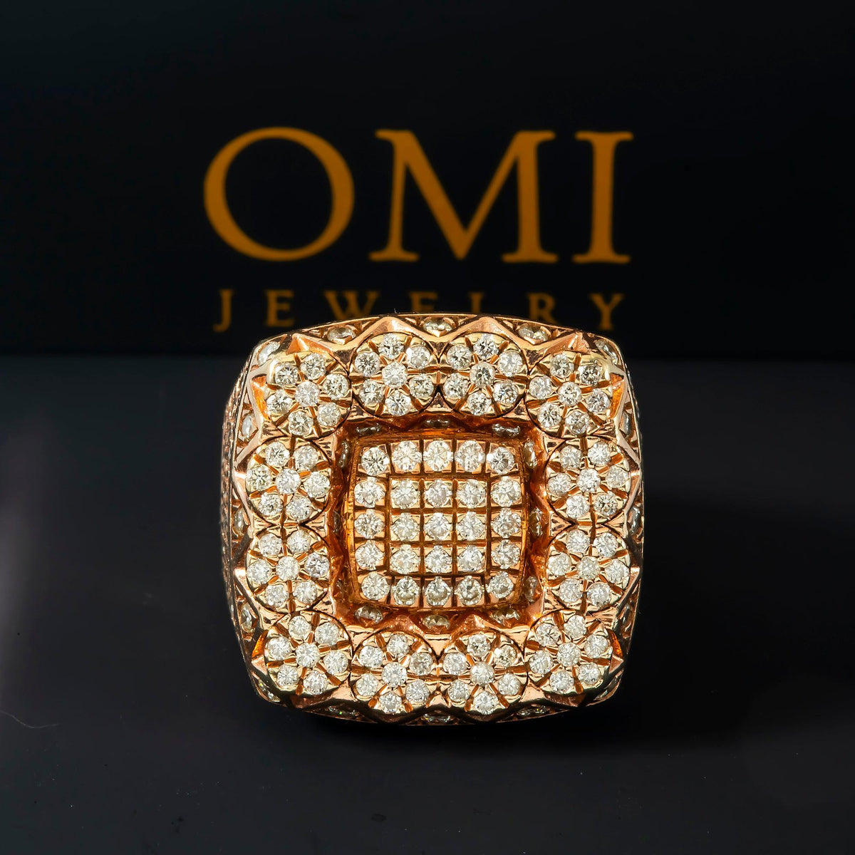 10K GOLD ROUND DIAMOND SQUARE SHAPE STATEMENT RING 4.14 CT