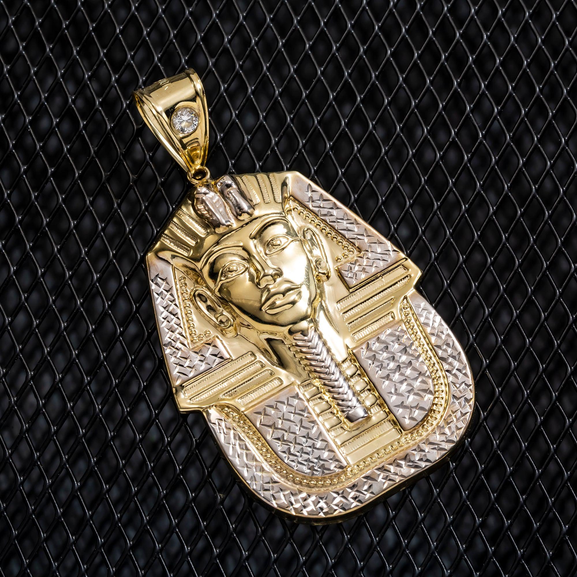 10K GOLD TWO TONE KING TUT WITH CZ STONE PENDANT 11.1G