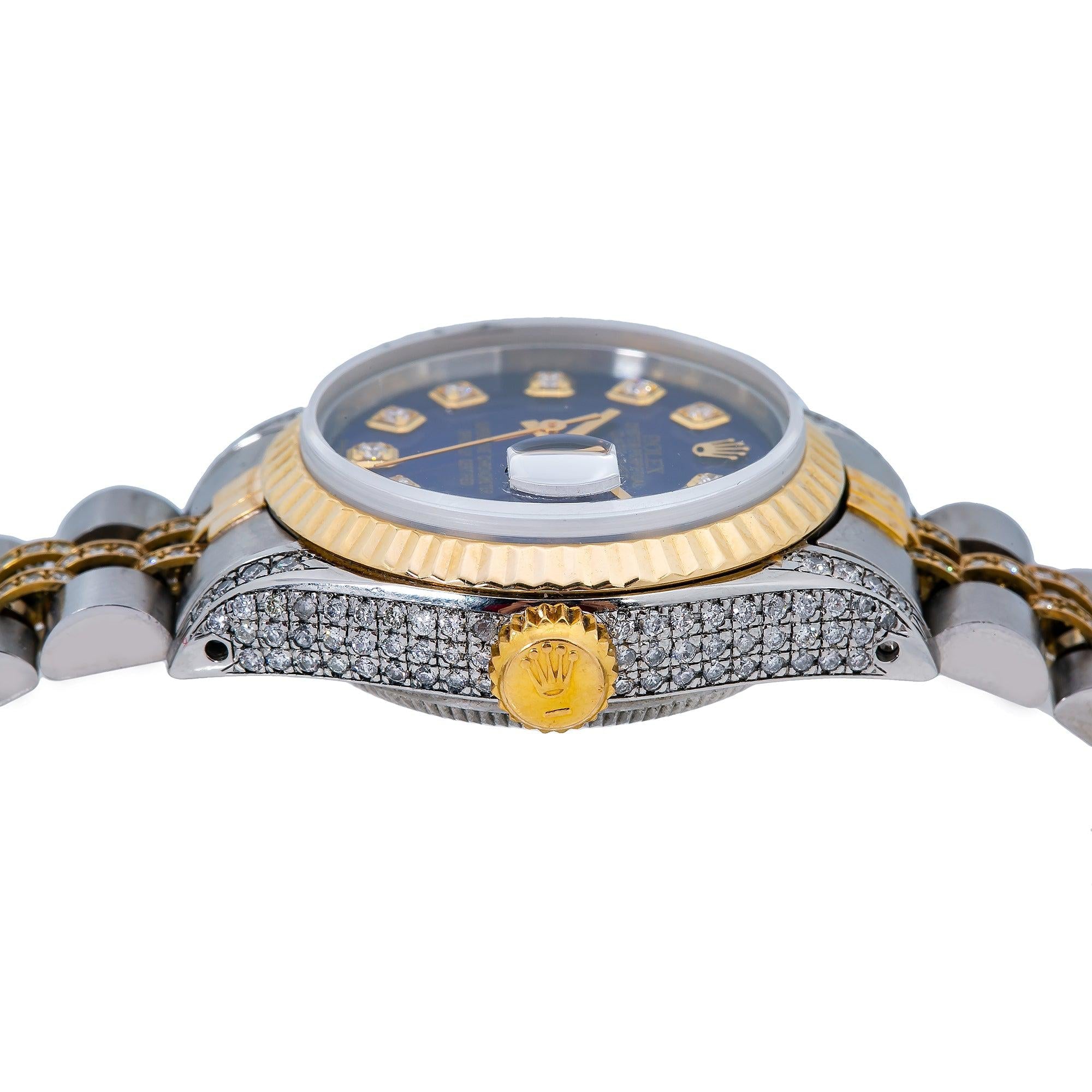 Rolex Datejust 26MM 6917 Blue Diamond Dial Fluted Bezel Two Tone Yellow Gold Semi Diamond Jubilee Bracelet