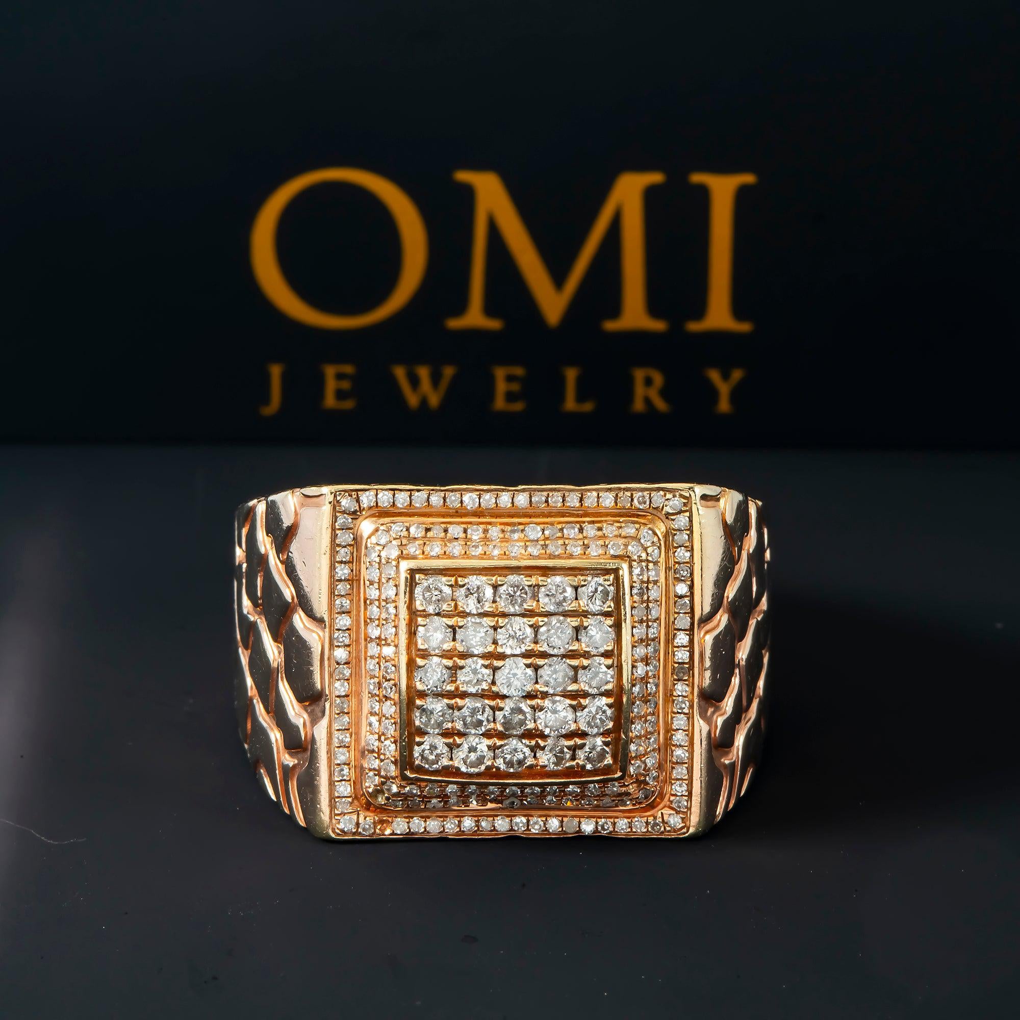 10K GOLD ROUND DIAMOND SQUARE STATEMENT RING 0.87 CT