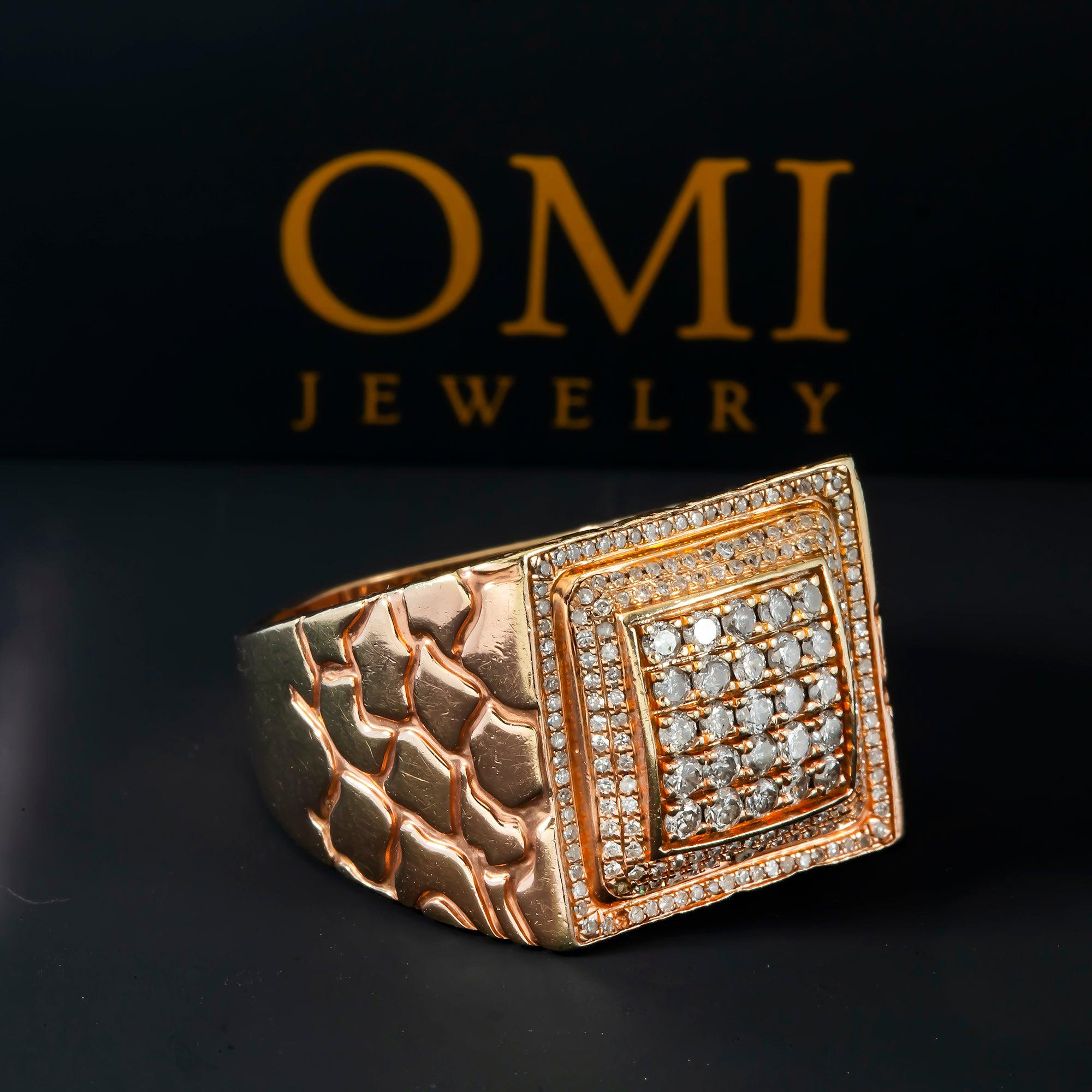 10K GOLD ROUND DIAMOND SQUARE STATEMENT RING 0.87 CT