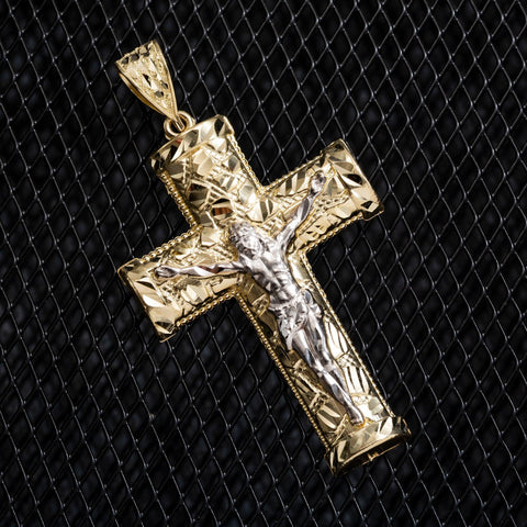 10K GOLD NUGGET TWO TONE CRUCIFIX PENDANT 6.1G