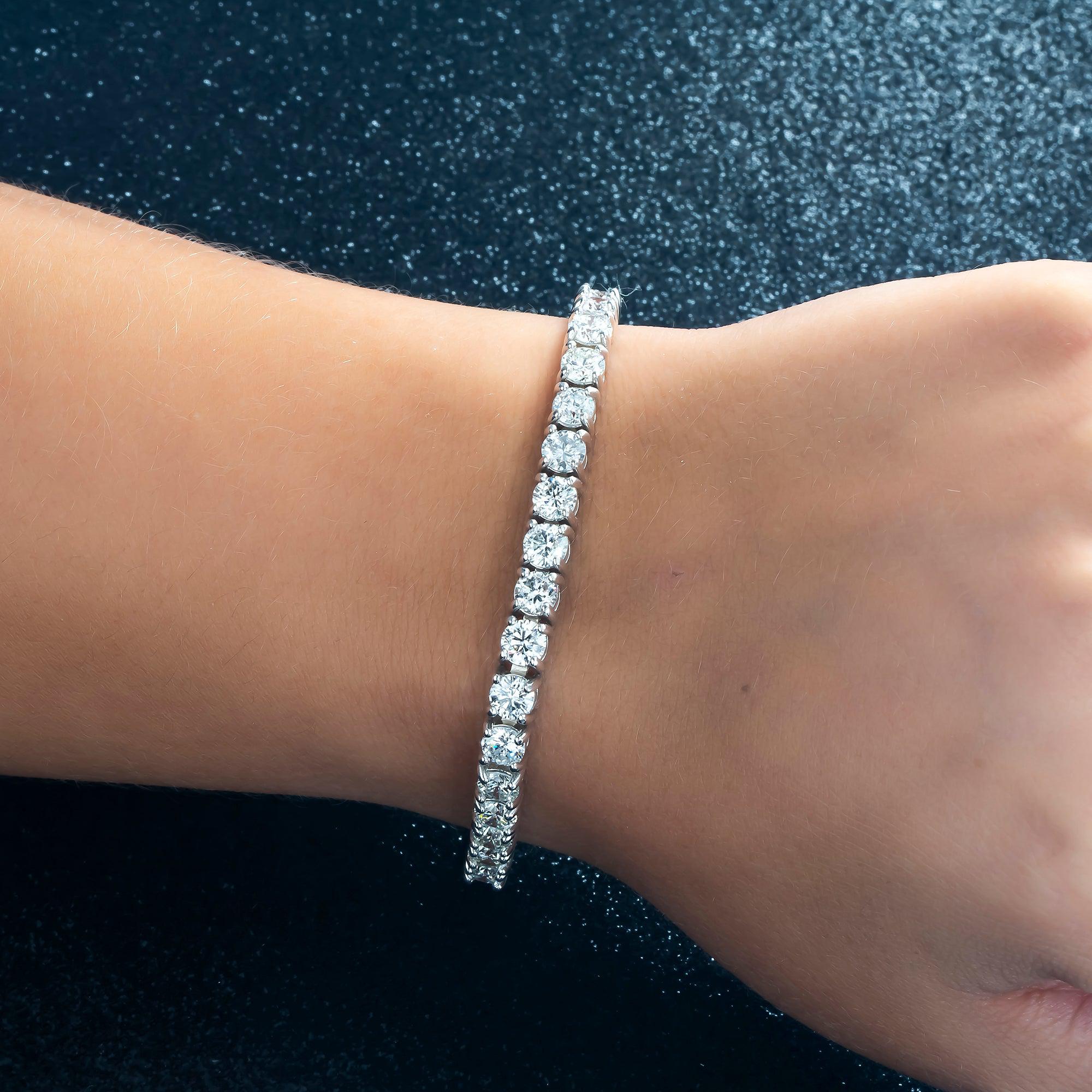 14K GOLD ROUND LAB GROWN DIAMONDS TENNIS BRACELET 6.7ct  CT