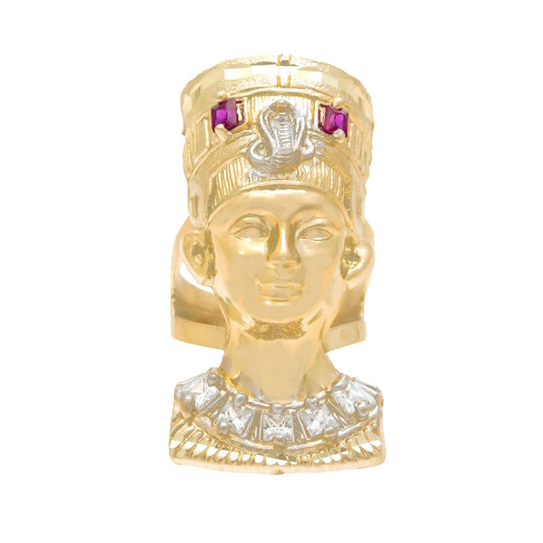 10K GOLD DIAMOND AND GEMSTONE EGYPTIAN QUEEN NEFERTITI RING 9.2G