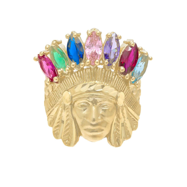 10K GOLD GEMSTONE NATIVE AMERICAN TRIBAL HEAD RING 7.3G