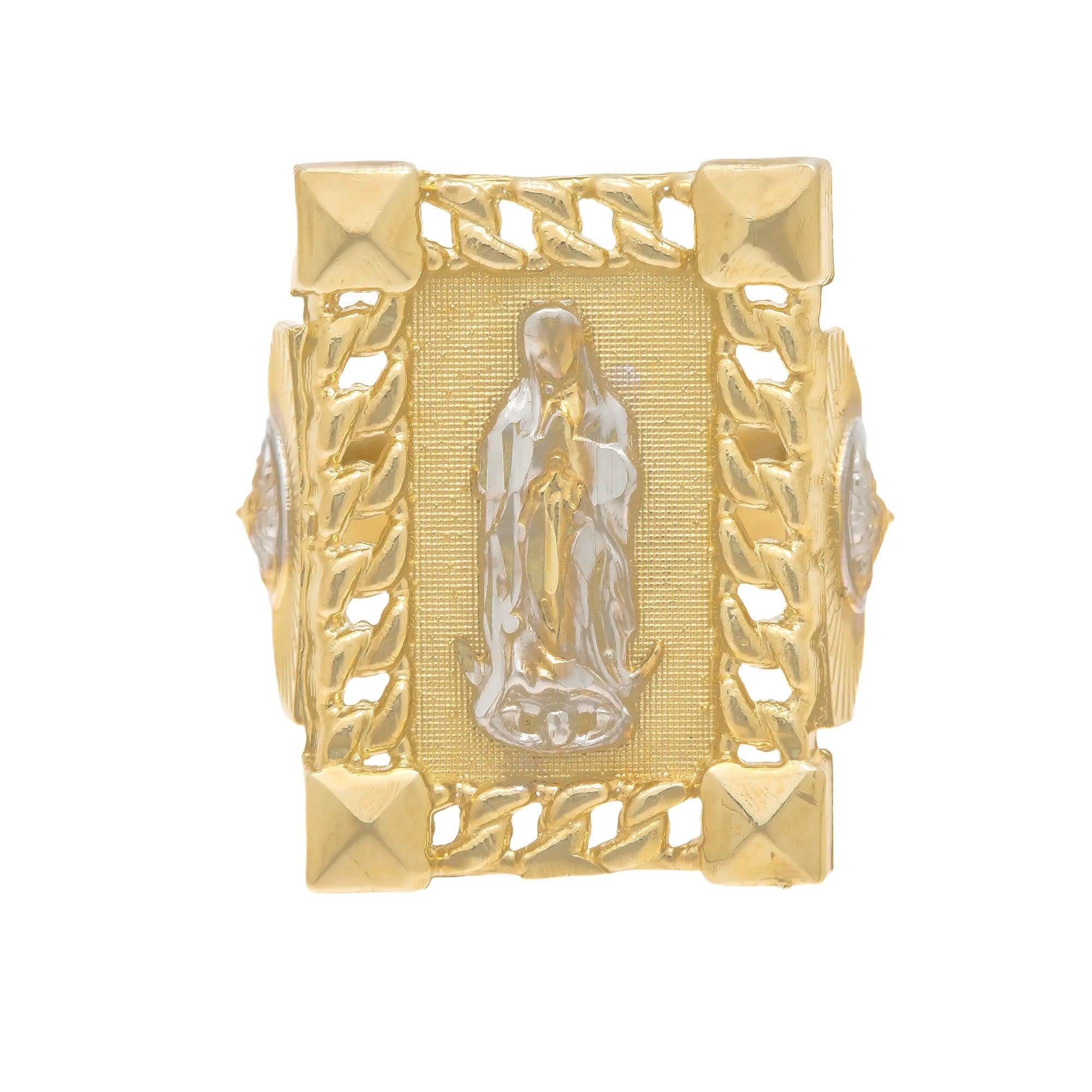 10K GOLD TWO TONE MOTHER MARY CUBAN LINK RECTANGLE RING 7.0G