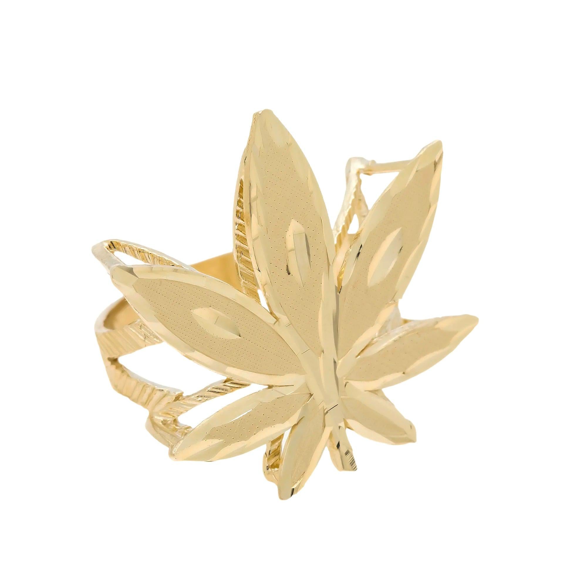 10K GOLD CANNABIS LEAF RING 5.1G