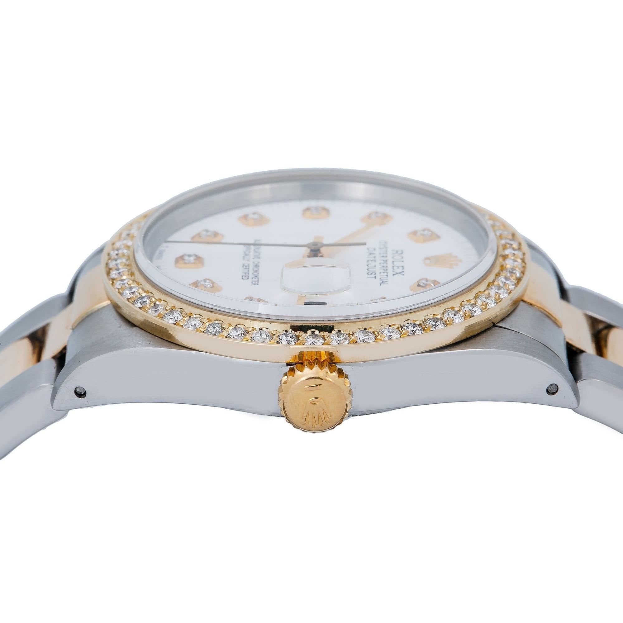 Rolex Datejust 36MM 16013 White Diamond Dial Diamond Bezel Two Tone Yellow Gold Oyster Bracelet