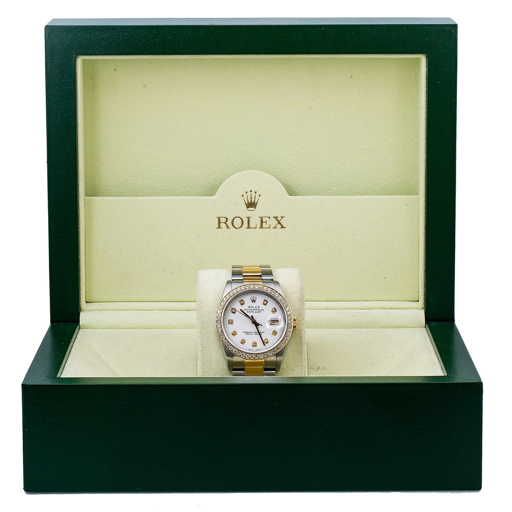 Rolex Datejust 36MM 16013 White Diamond Dial Diamond Bezel Two Tone Yellow Gold Oyster Bracelet