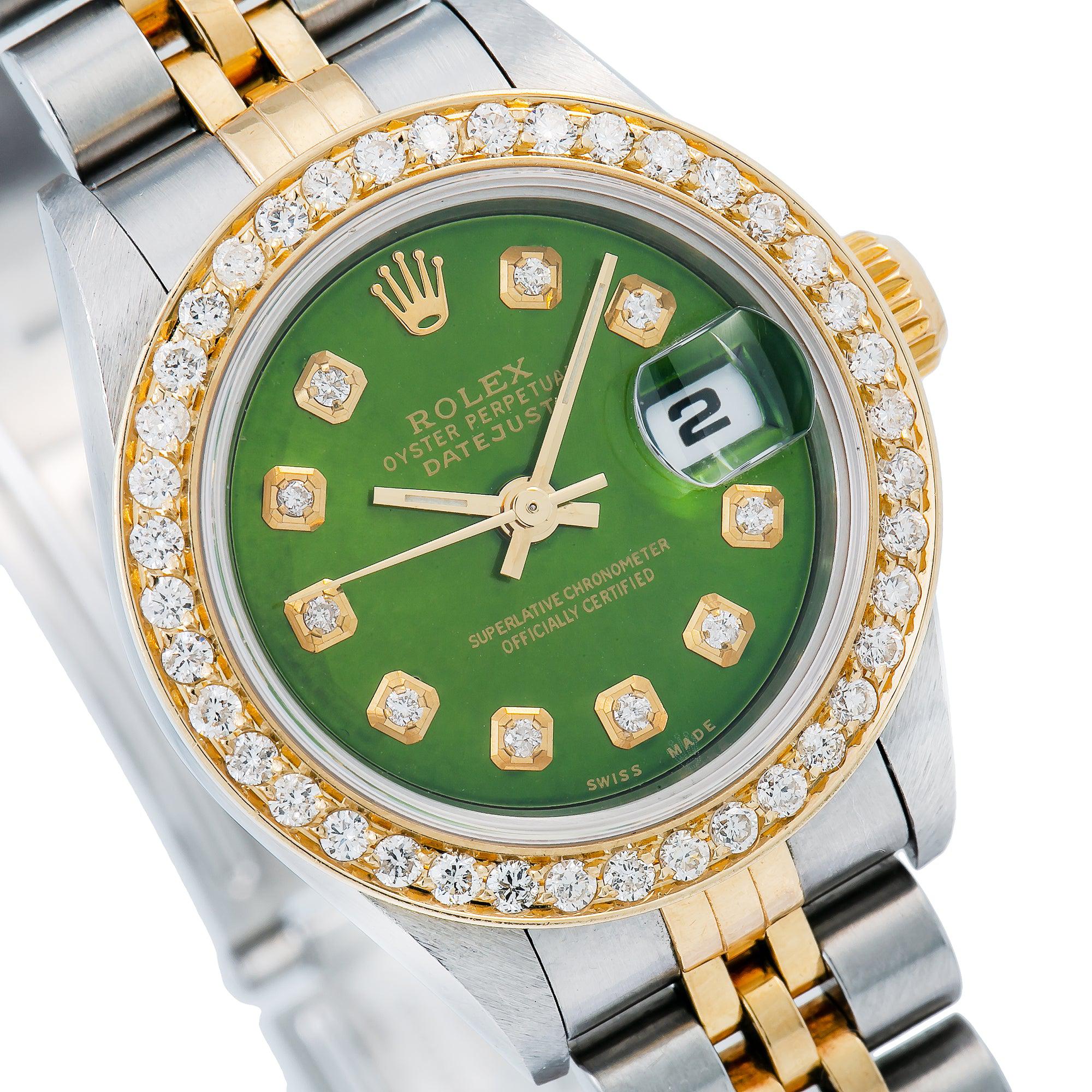 Rolex Datejust 26MM 6917 Green Diamond Dial Diamond Bezel Two Tone Jubilee Bracelet
