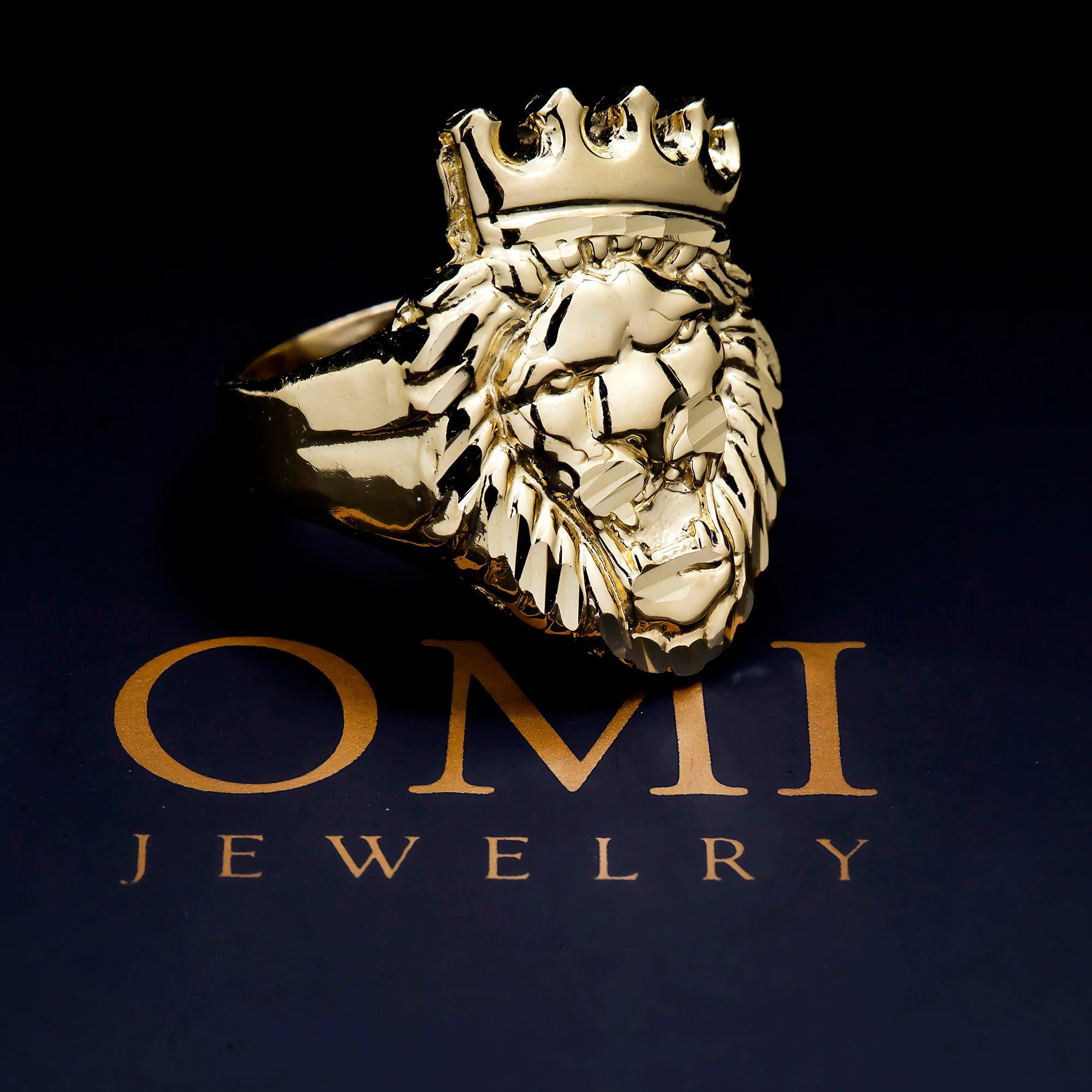 10K GOLD LION HEAD WITH CROWN RING 8.4G