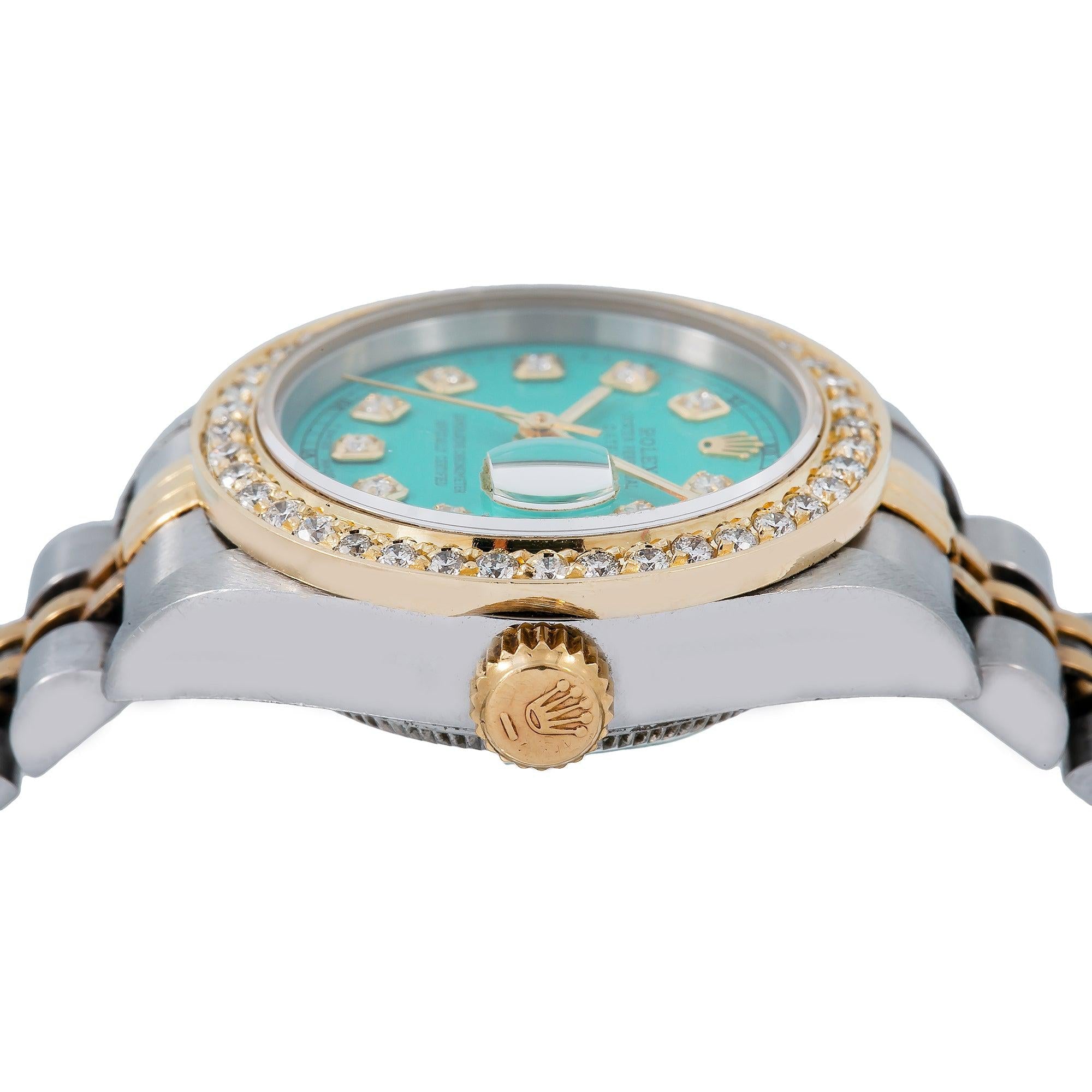 Rolex Datejust 26MM 6917 Turquoise Diamond Dial Diamond Bezel Two Tone Yellow Gold Jubilee Bracelet