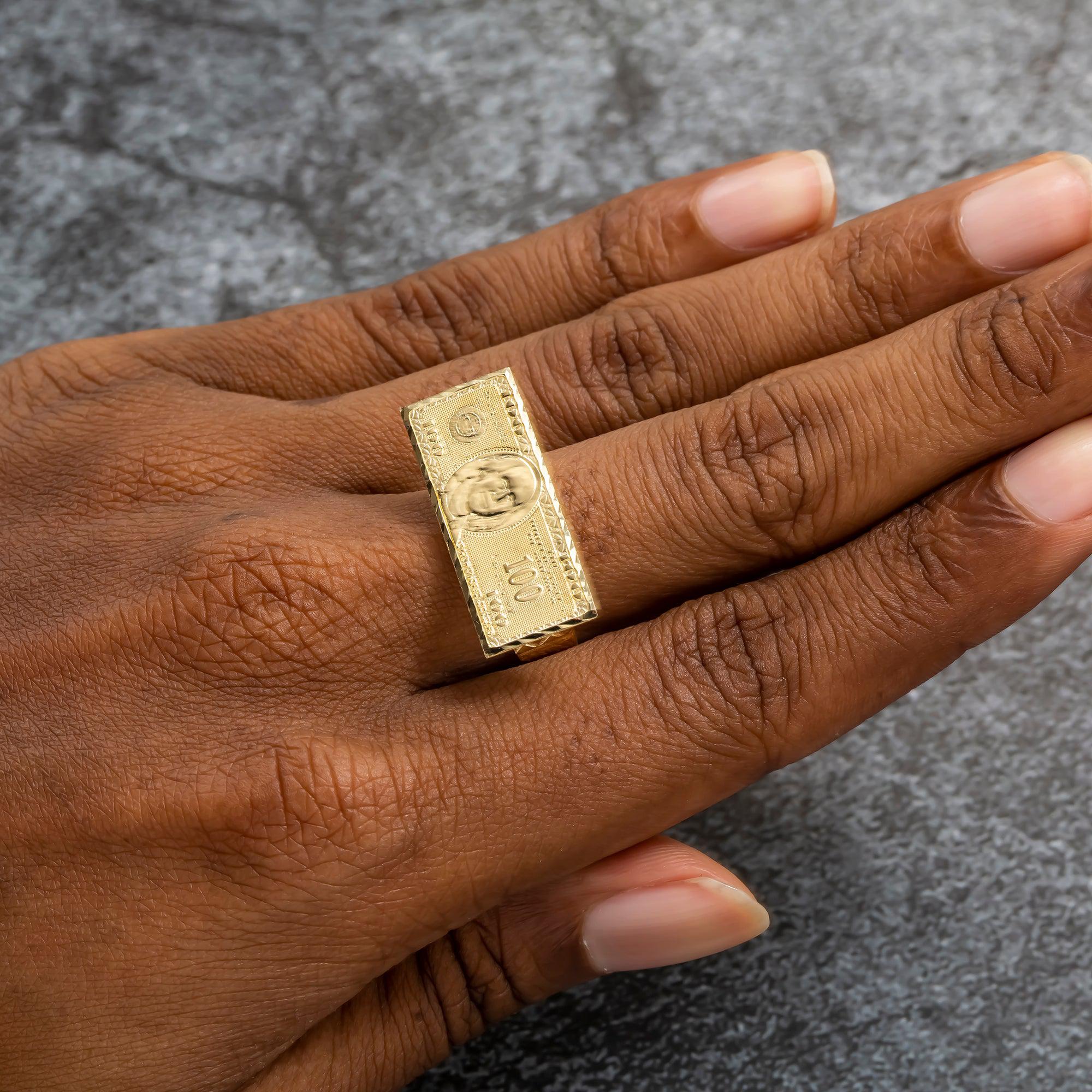 10K GOLD 100 DOLLAR BILL RING 5.9G