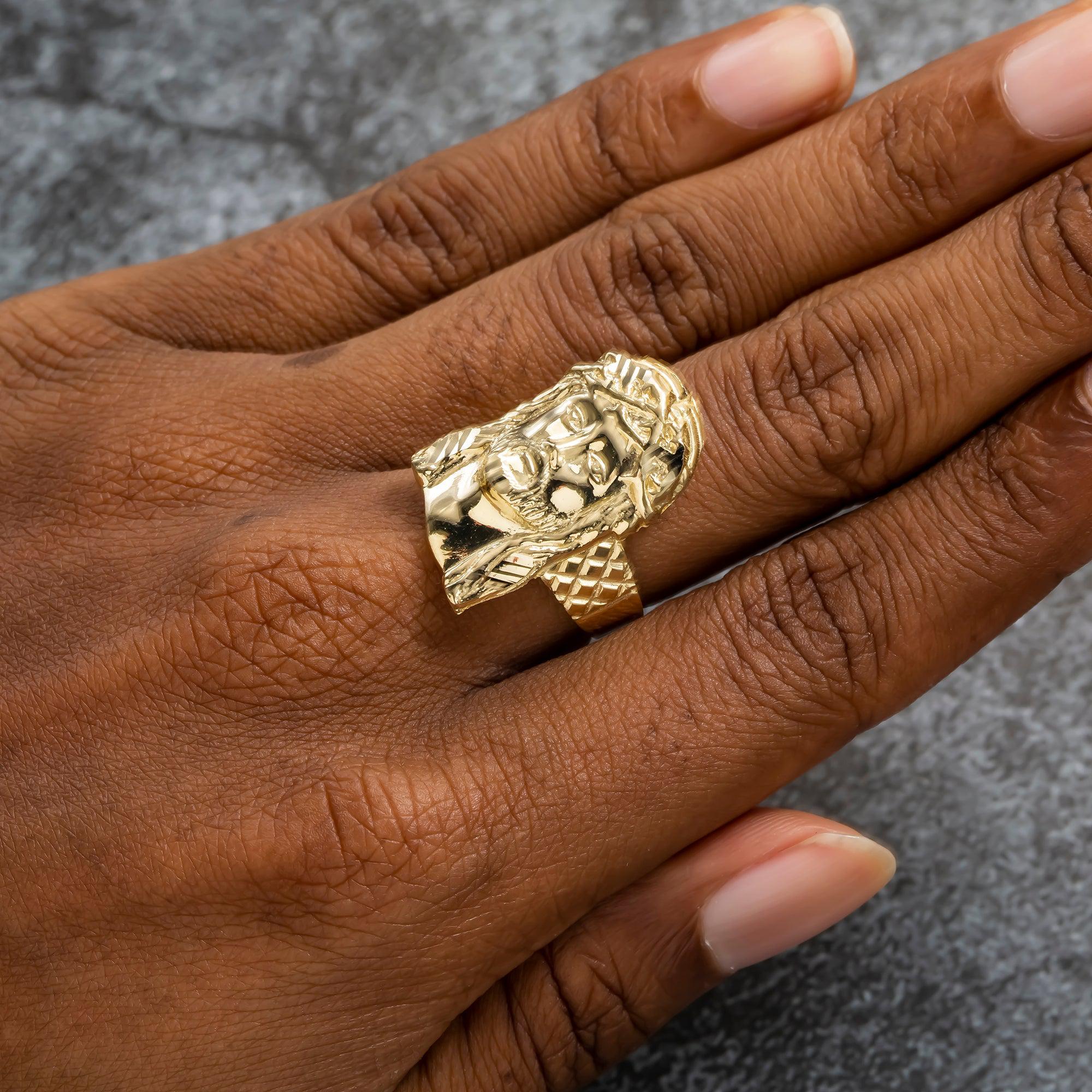 10K GOLD JESUS HEAD RING 6.6G