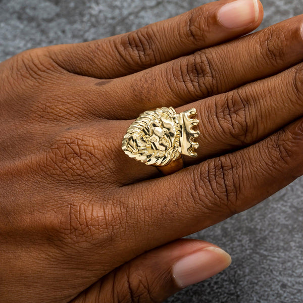 10K GOLD LION HEAD WITH CROWN RING 8.4G - OMI Jewelry