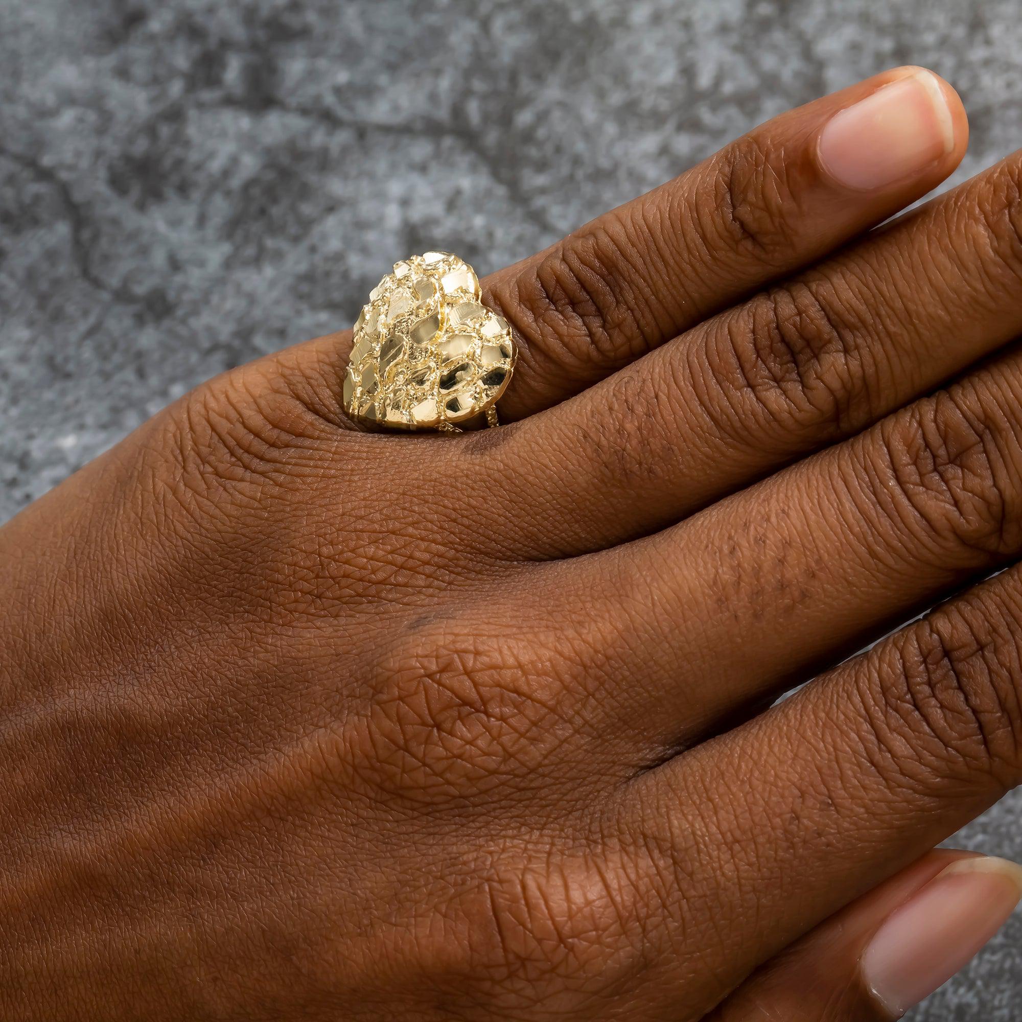 10K GOLD HEART NUGGET RING 2.8G