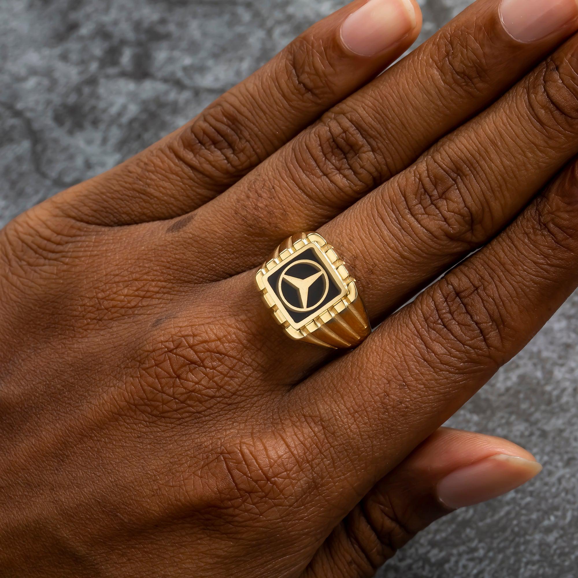 10K GOLD BLACK MERCEDES BENZ RING 7.8G