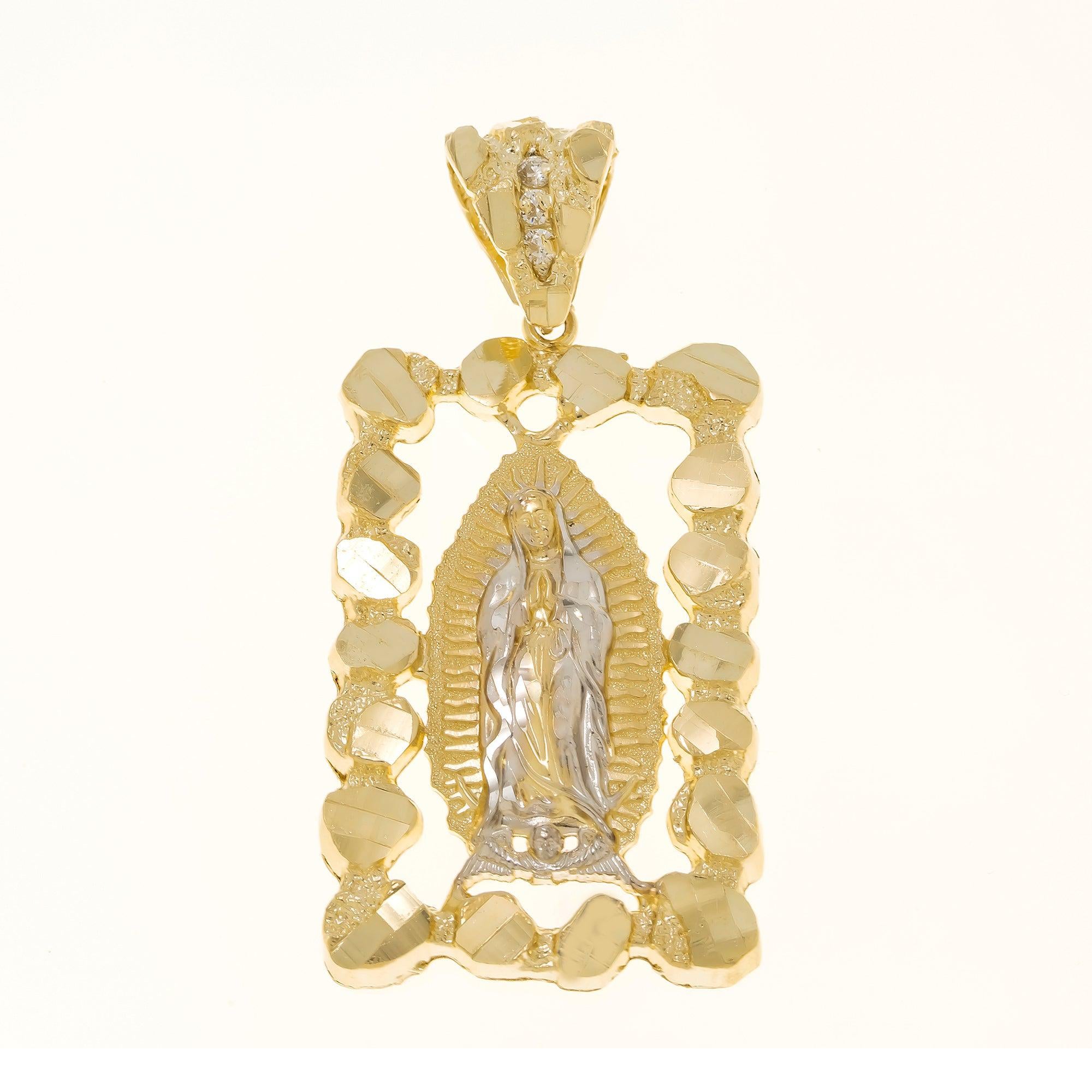 10K GOLD NUGGET TWO TONE MOTHER MARY PENDANT 12.9G