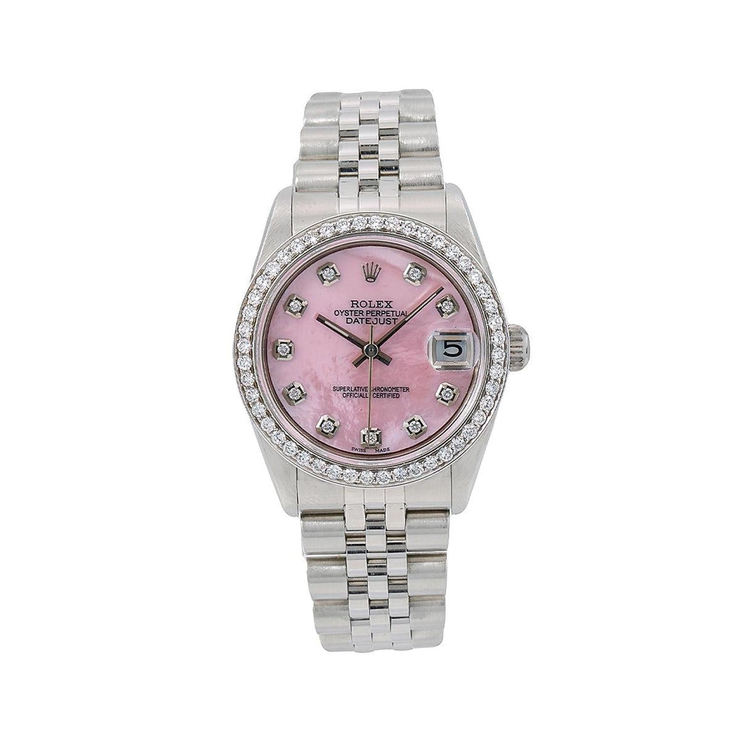Rolex Datejust 31MM 68274 Pink Mother of Pearl Diamond Dial Diamond Bezel Stainless Steel Jubilee Bracelet 1.05ct