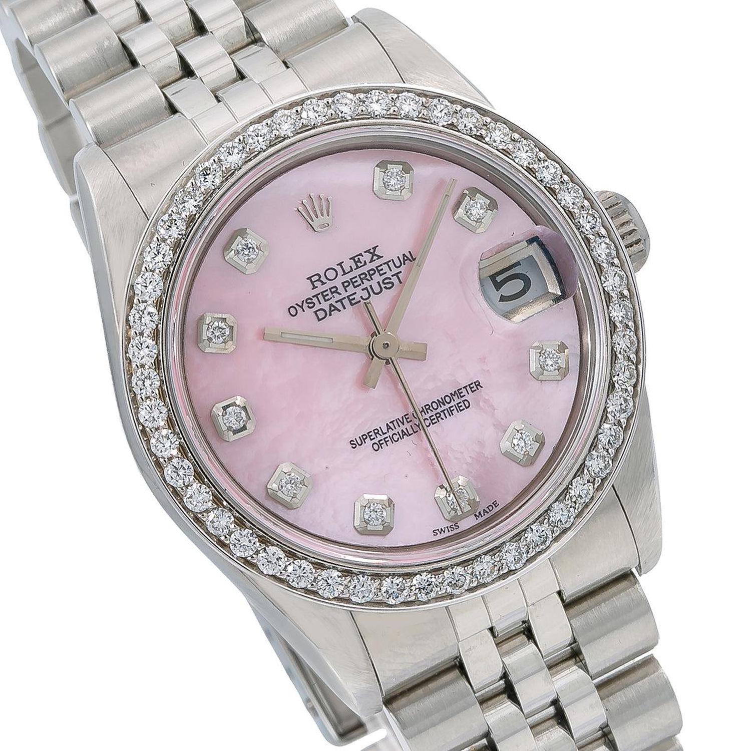 Rolex Datejust 31MM 68274 Pink Mother of Pearl Diamond Dial Diamond Bezel Stainless Steel Jubilee Bracelet 1.05ct