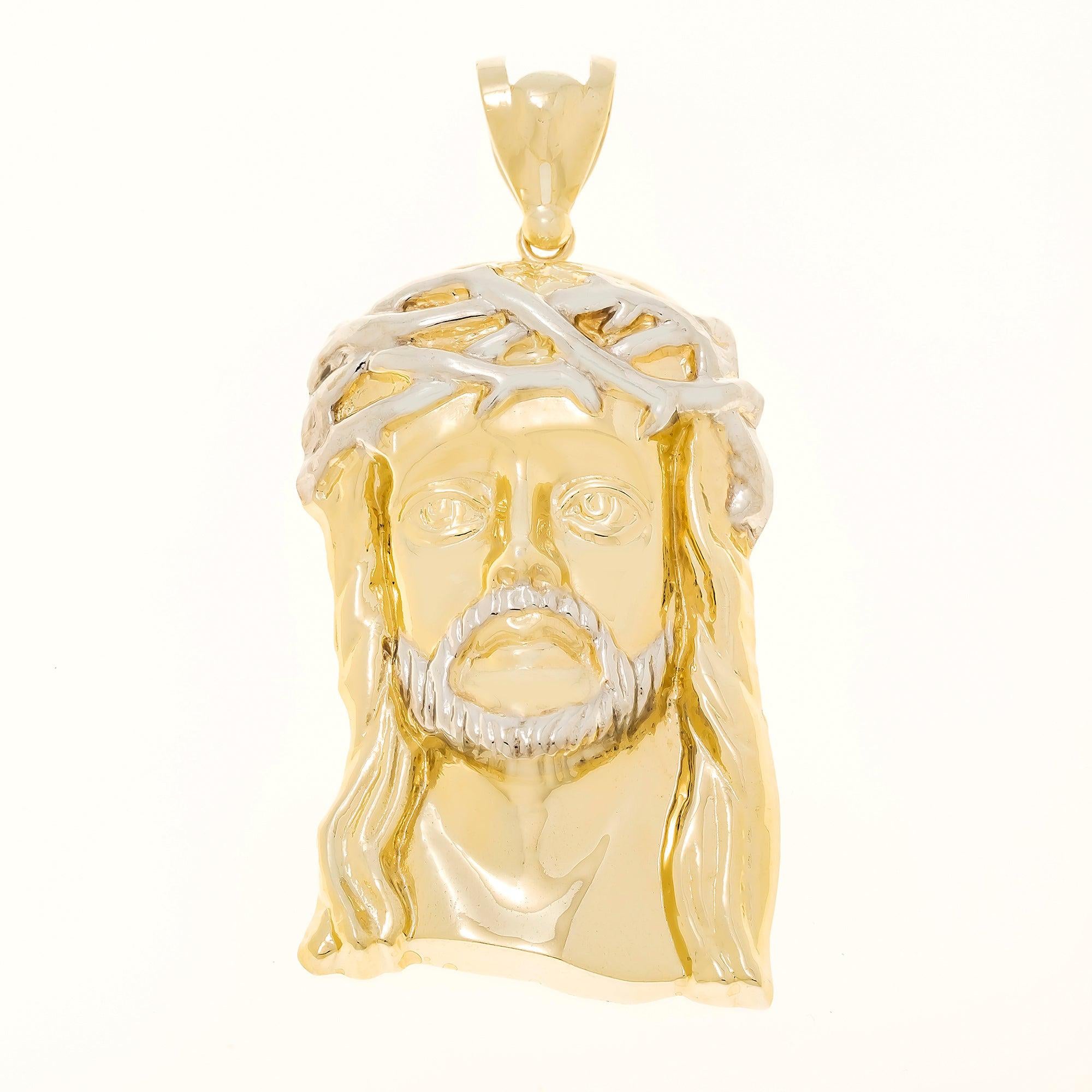 10K GOLD TWO TONE JESUS HEAD PENDANT 24.9G
