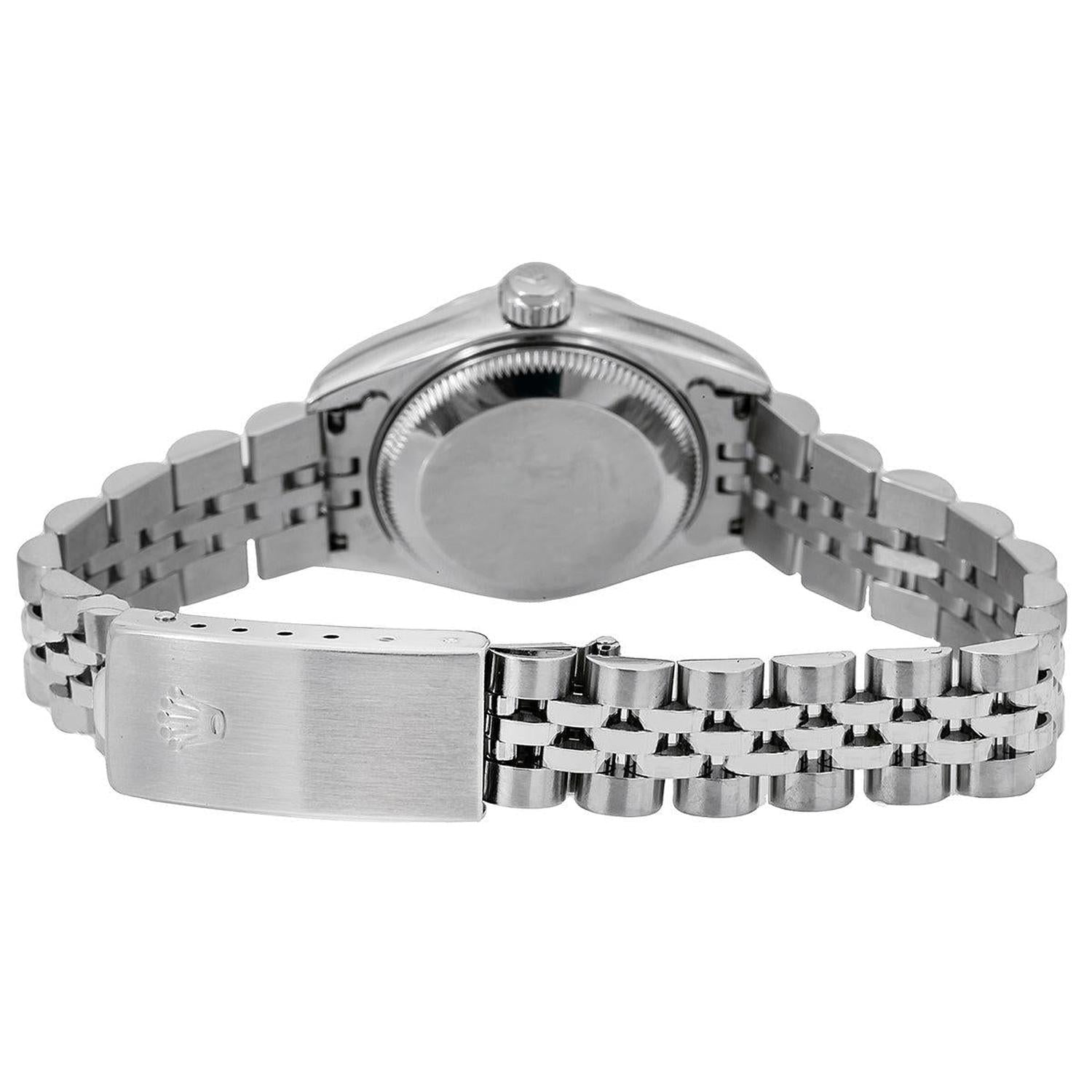 Rolex Date 26MM 6924 Black Dial Engine Turned Bezel Stainless Steel Jubilee Bracelet