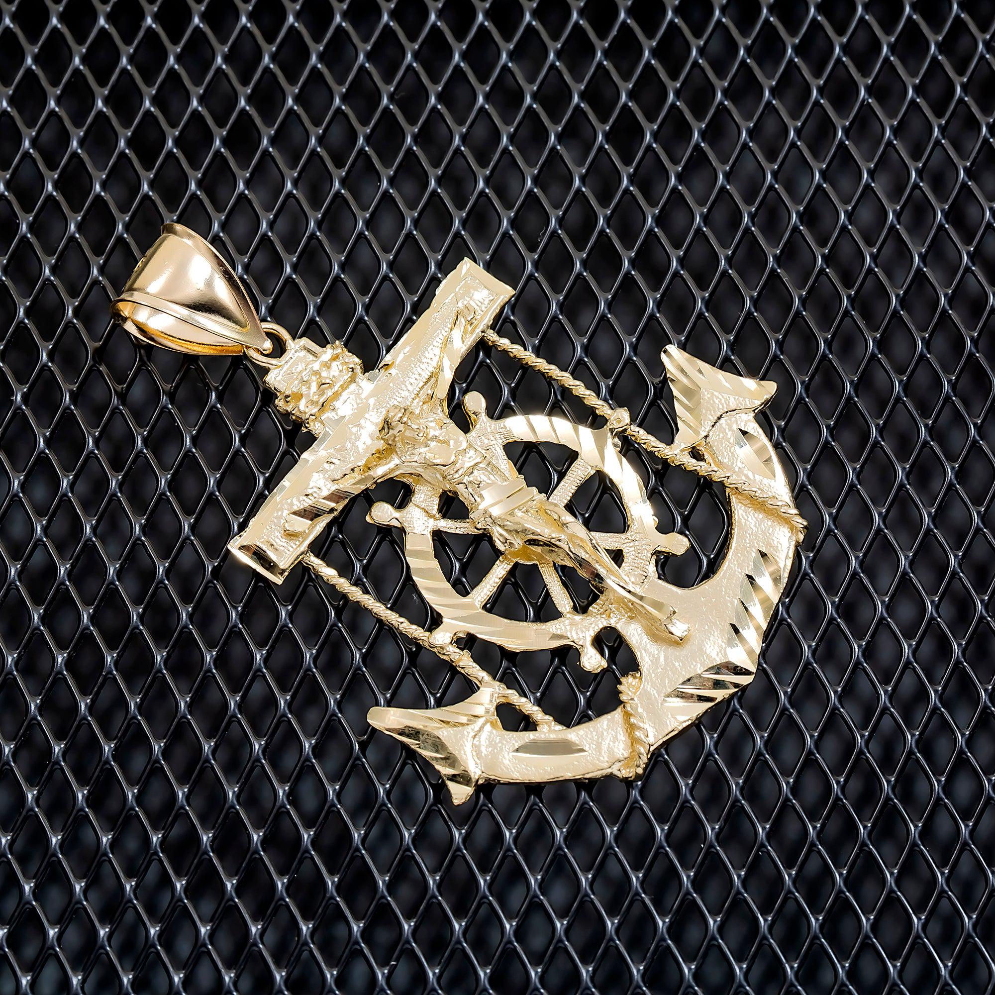 10K GOLD CRUCIFIX ANCHOR PENDANT 12.5G