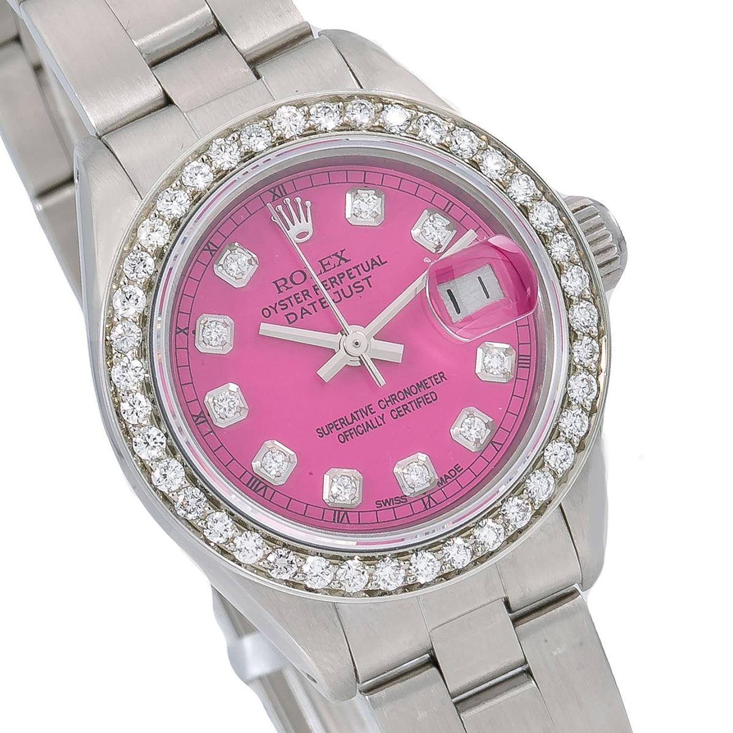 Rolex Datejust 26MM 69160 Pink Diamond Dial Diamond Bezel Stainless Steel Oyster Bracelet 0.9ct