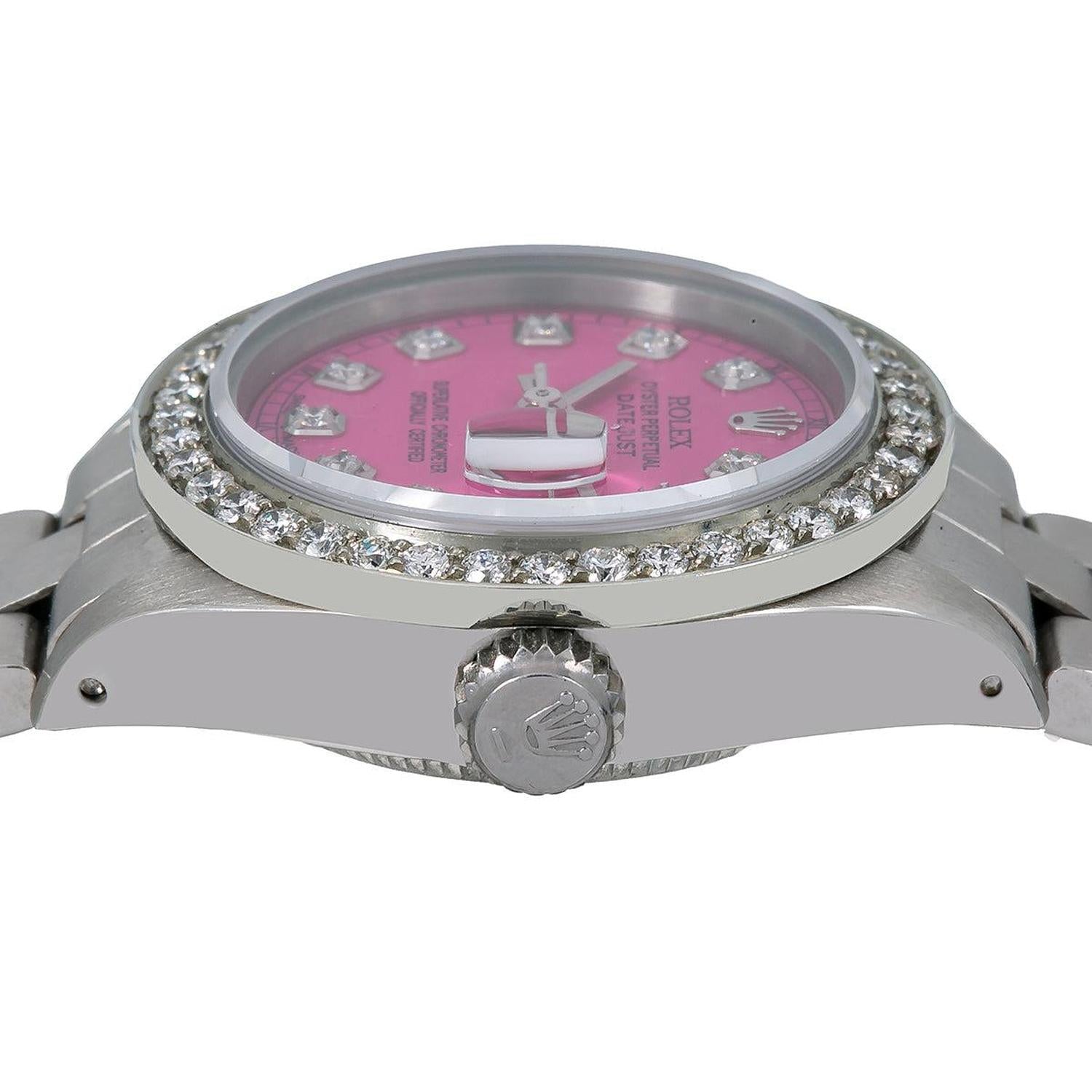 Rolex Datejust 26MM 69160 Pink Diamond Dial Diamond Bezel Stainless Steel Oyster Bracelet 0.9ct