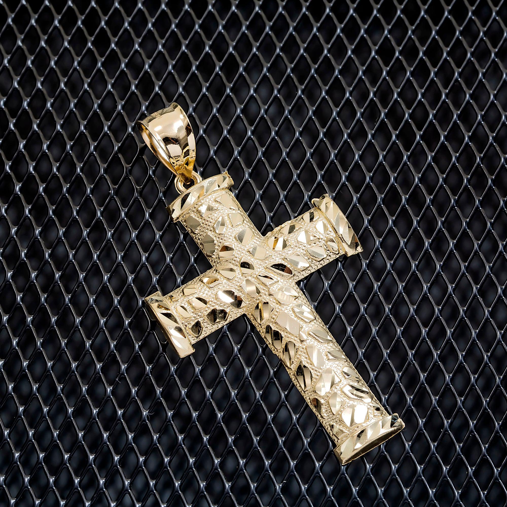 10K GOLD CROSS NUGGET PENDANT 5.4G