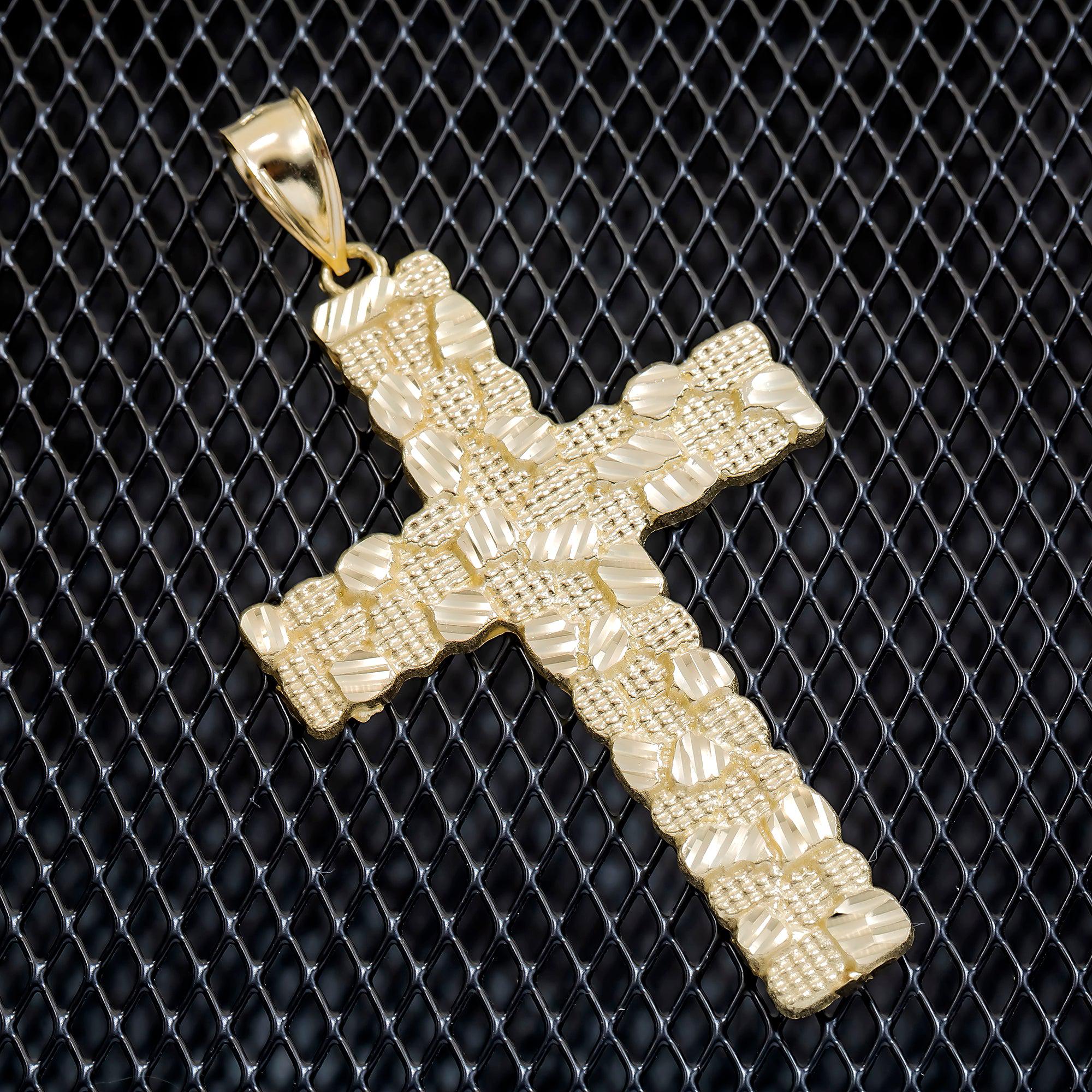 10K GOLD CROSS NUGGET PENDANT 10.6G