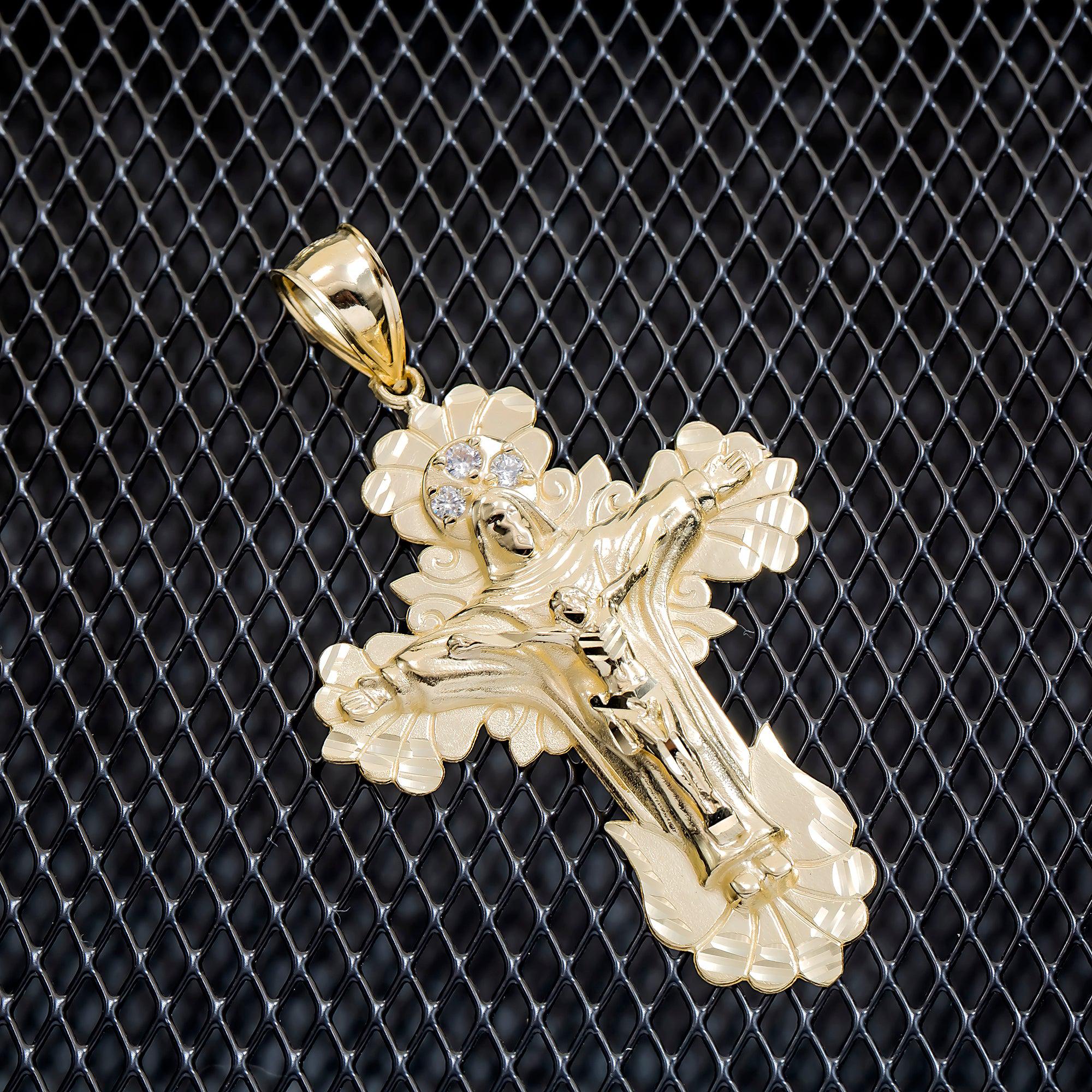 10K GOLD CRUCIFIX WITH ROUND DIAMONDS PENDANT 9.9G