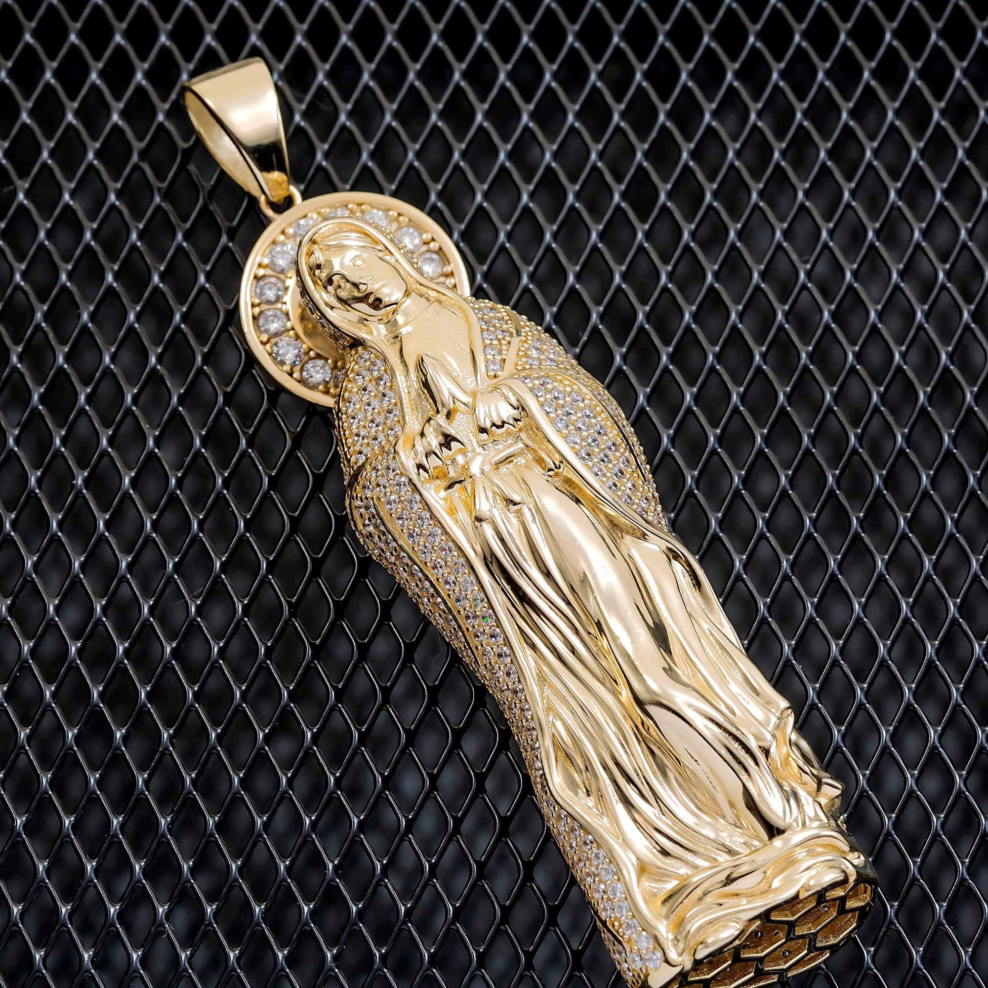 10K GOLD DIAMOND MOTHER MARY PENDANT 38.7G
