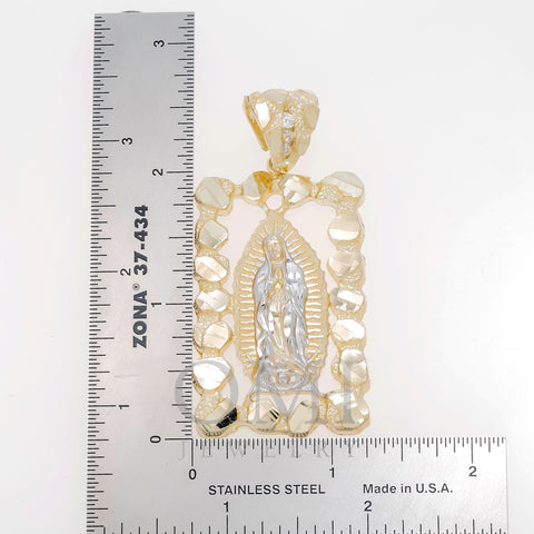 10K GOLD NUGGET TWO TONE MOTHER MARY PENDANT 12.9G
