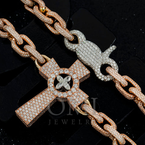18K GOLD MARQUISE AND ROUND DIAMOND CROSS OPEN LINK CHAIN 52.15 CT