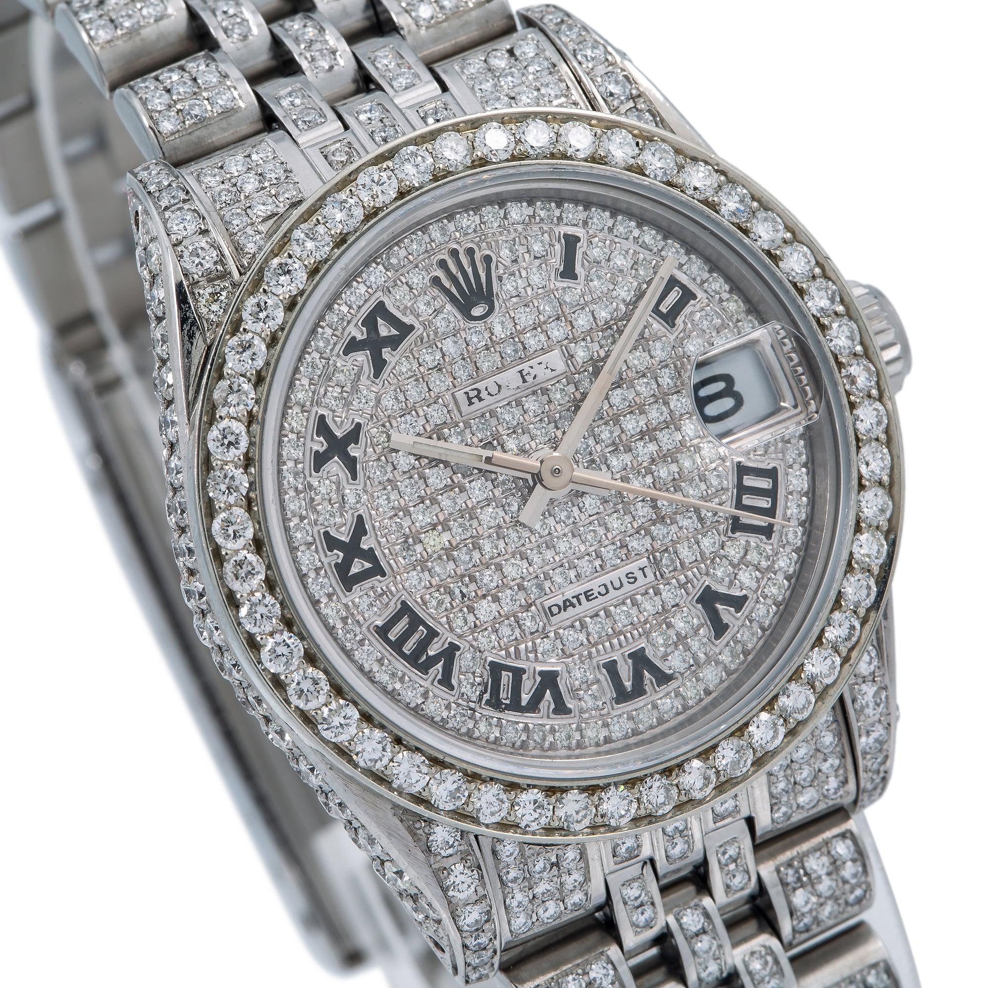 Rolex Datejust 31MM 78274 Diamond Paved Roman Dial Diamond Bezel Stainless Steel Full Diamond Jubilee Bracelet 12ct